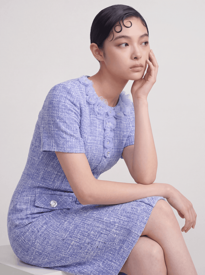 Lavande Tweed Fleuris Poésie Dress