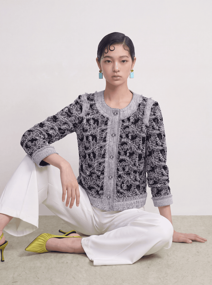 Gris Florale Sérénité Cardigan