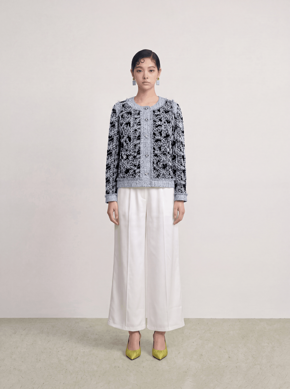 Gris Florale Sérénité Cardigan