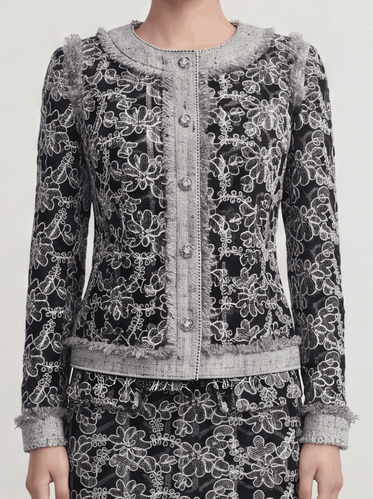 Noir Éclat Floral‑Textured Jacket