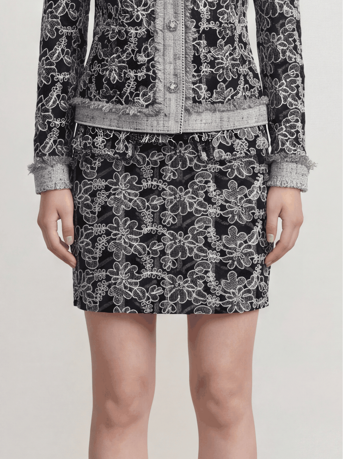 Noir Éclat Floral‑Textured Dress