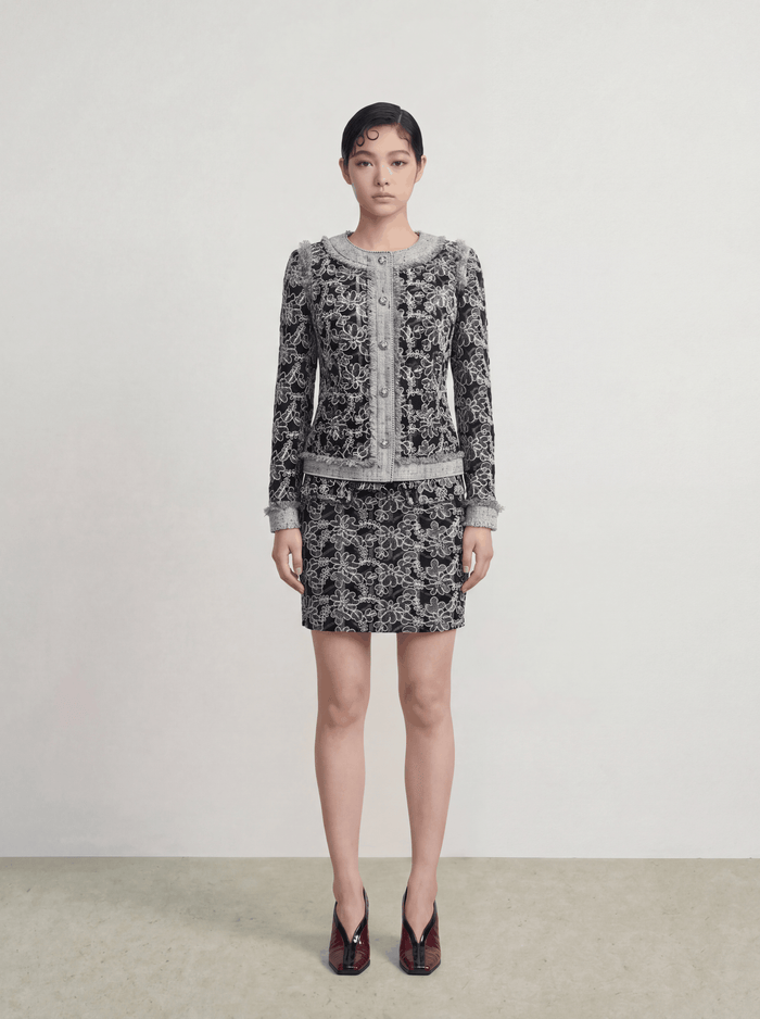 Noir Éclat Floral‑Textured Dress