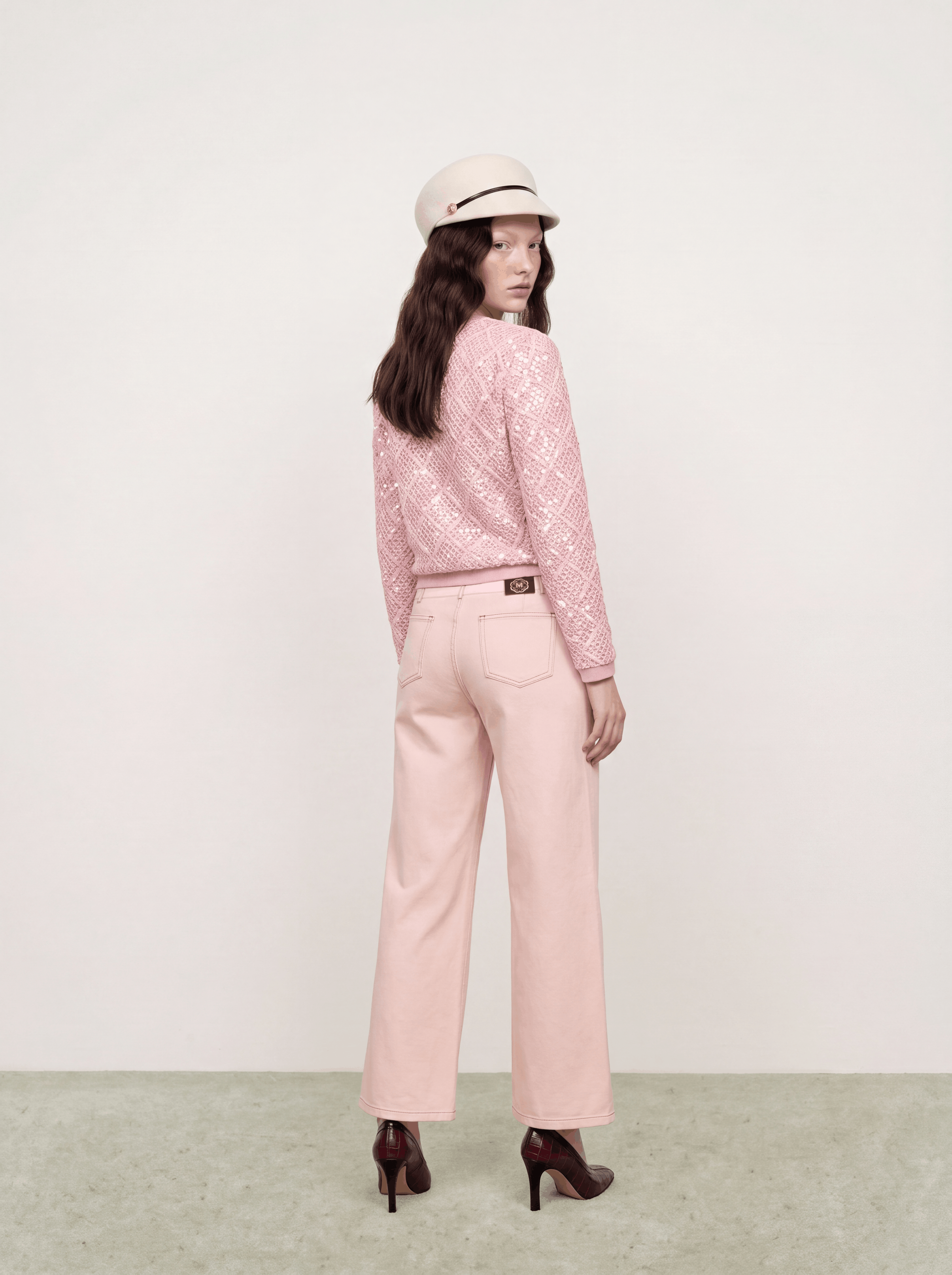 Rosé Checkered Orné Cardigan
