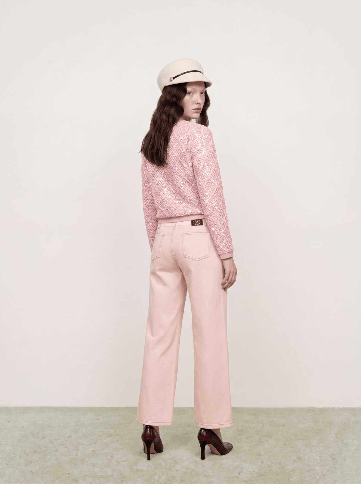 Rosé Checkered Orné Cardigan