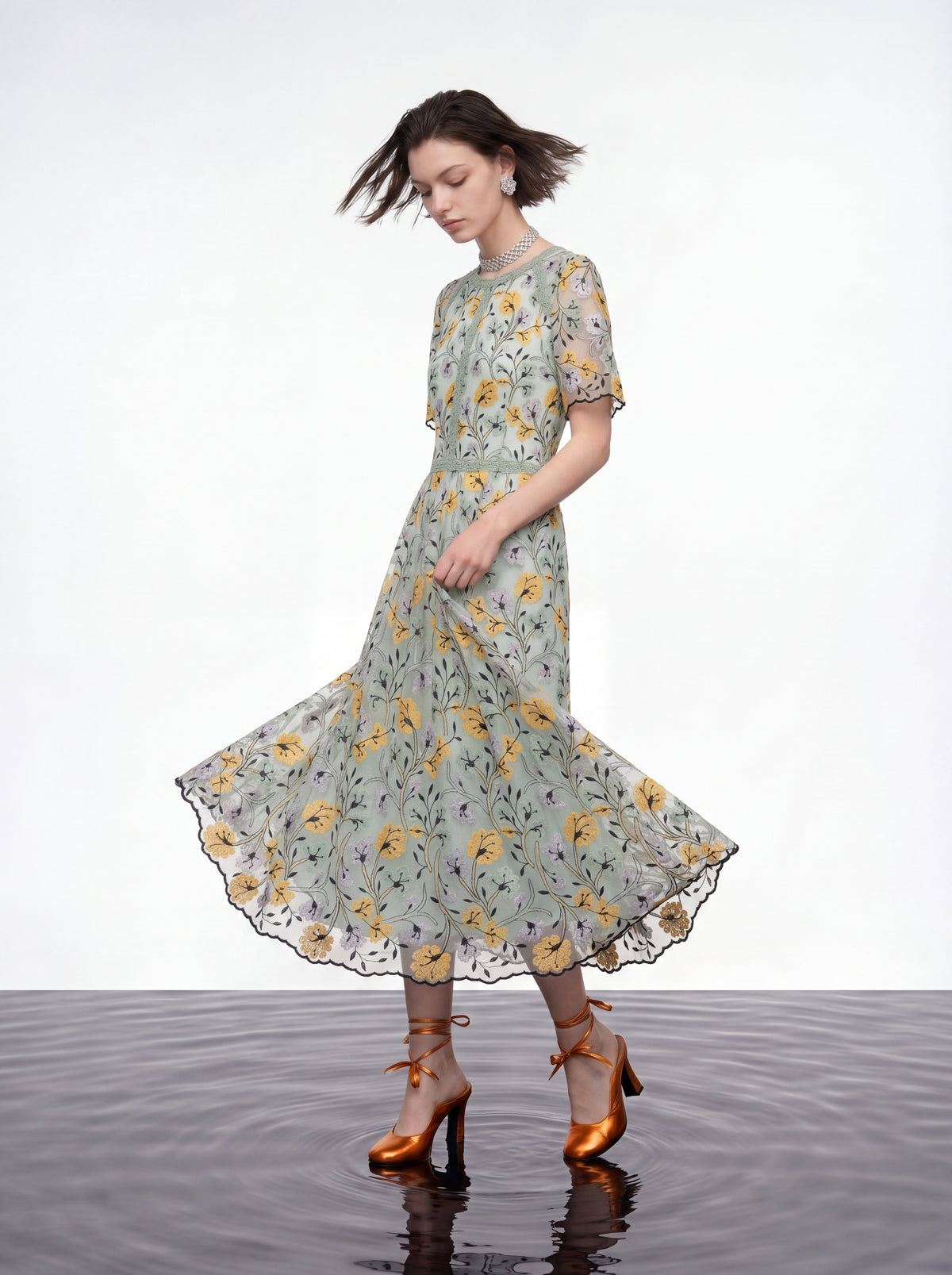 Celadon Garden Embroided Dress