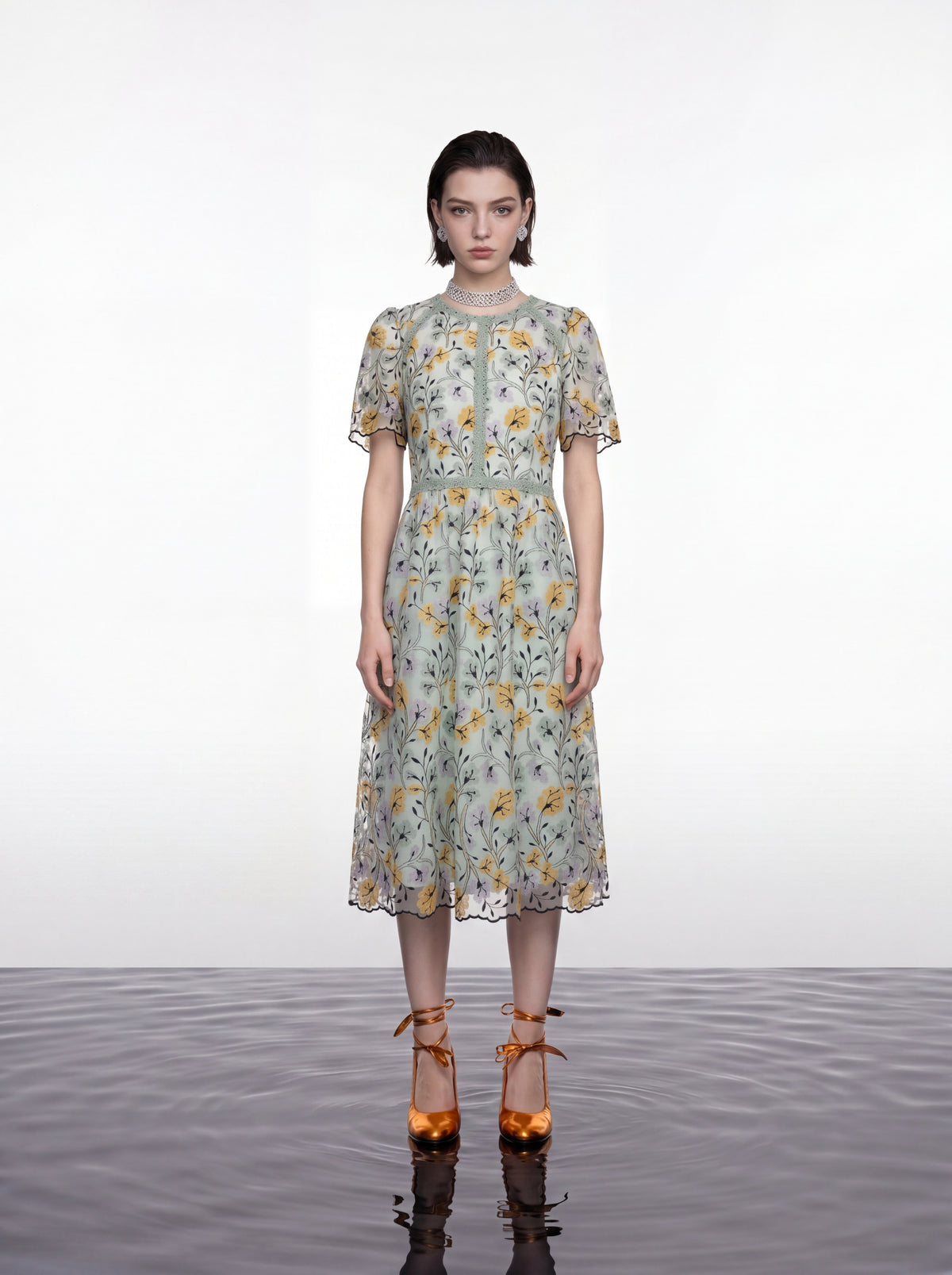Celadon Garden Embroided Dress