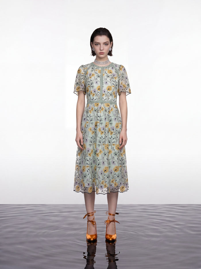 Celadon Garden Embroided Dress