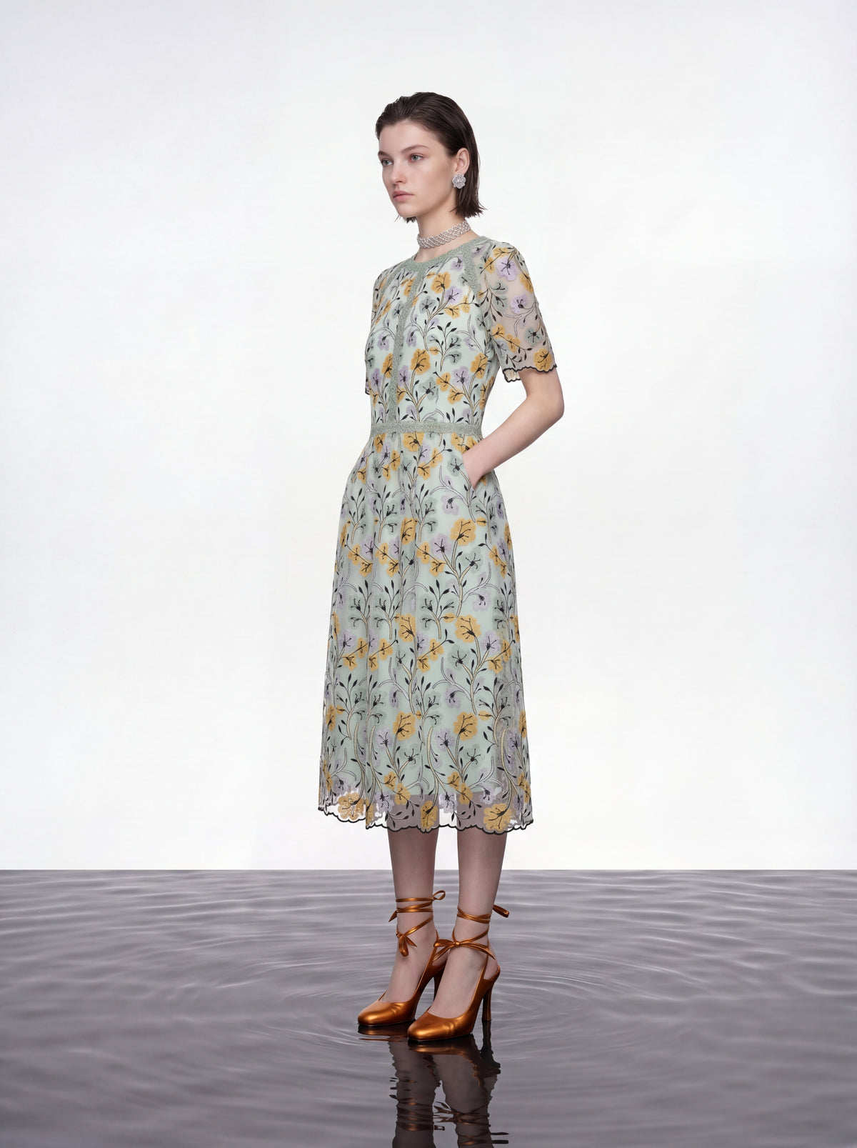 Celadon Garden Embroided Dress