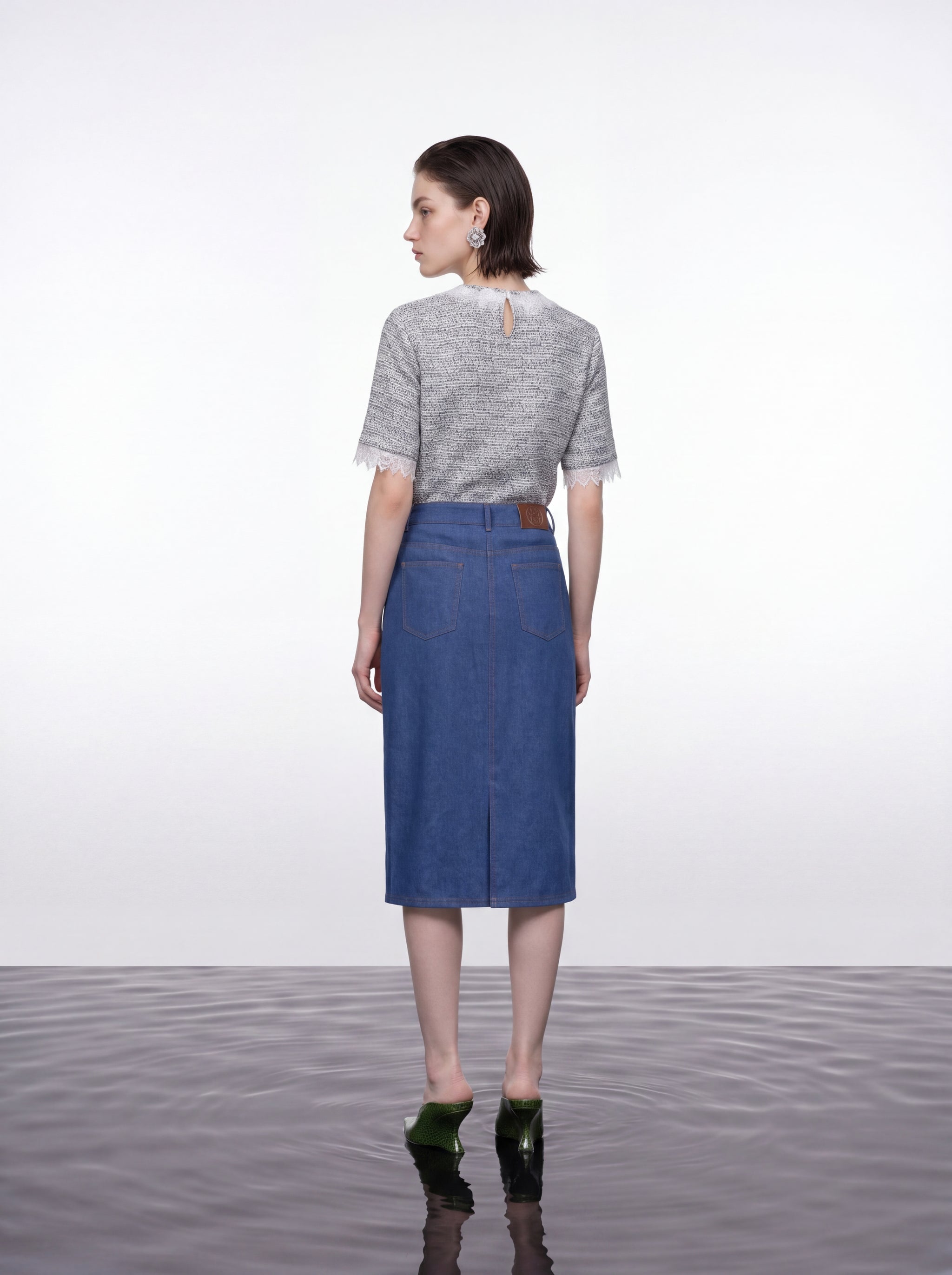 Indigo Bloom Denim Skirt