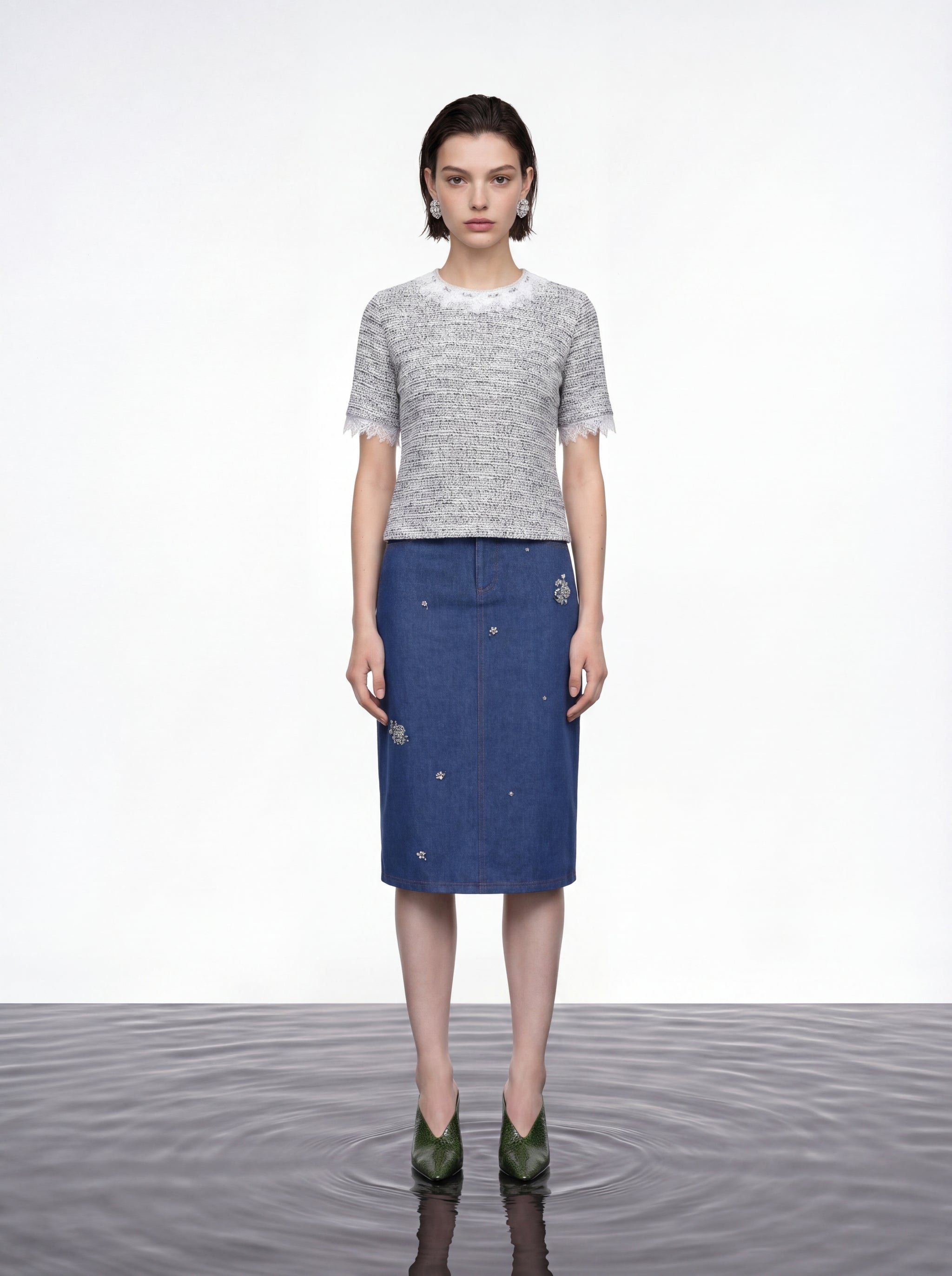 Indigo Bloom Denim Skirt