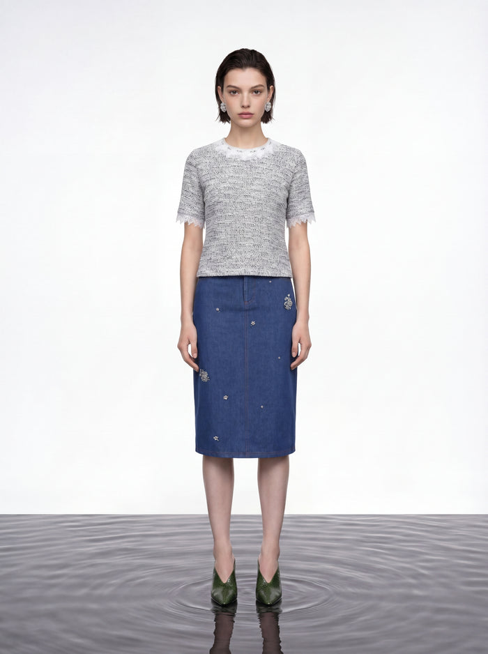 Indigo Bloom Denim Skirt