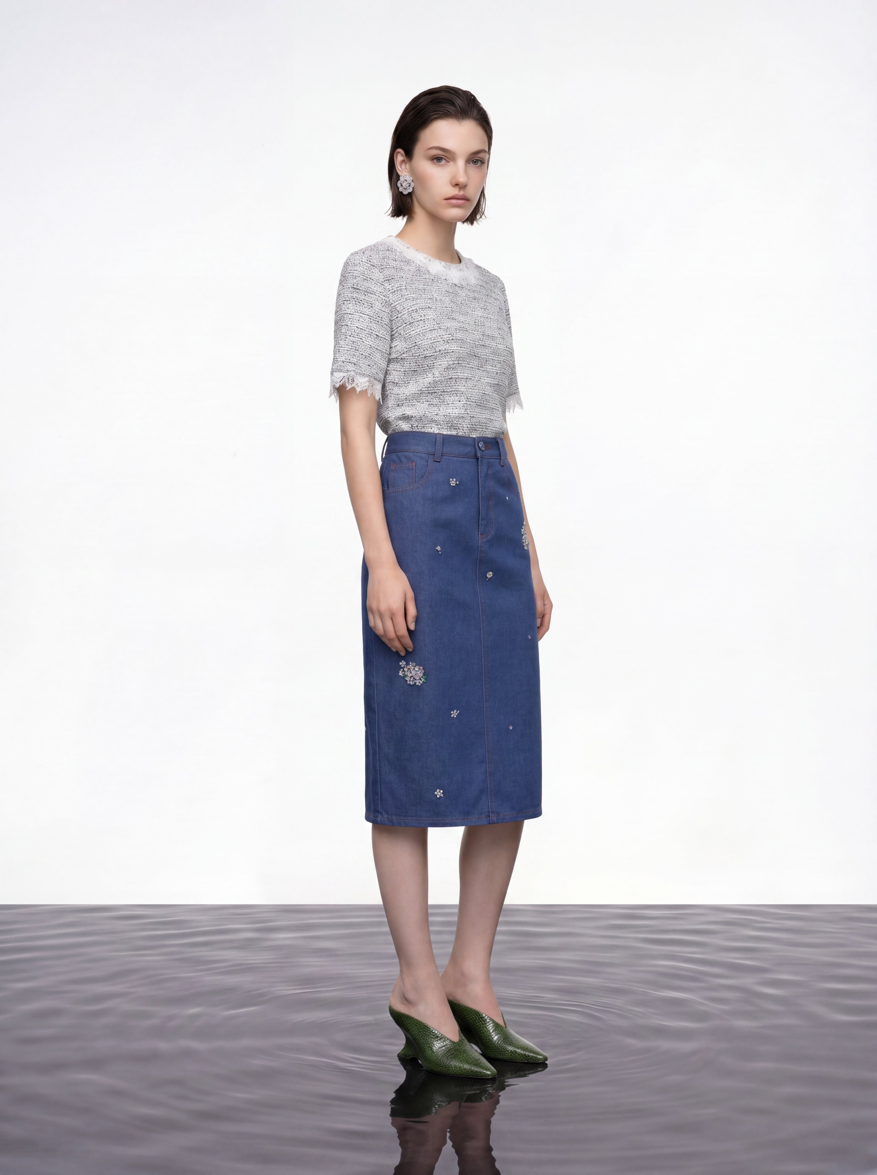 Indigo Bloom Denim Skirt
