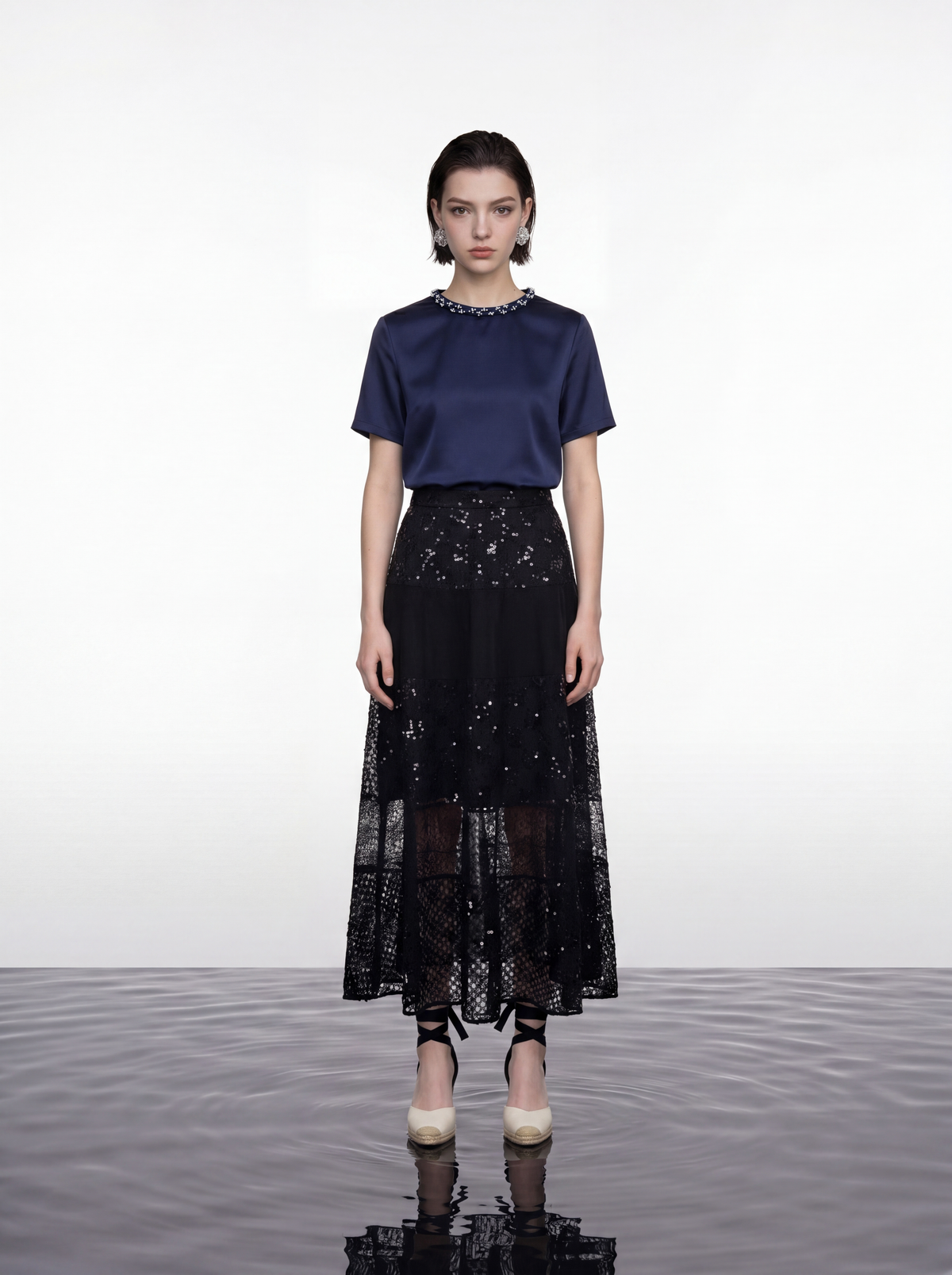Silk Crepe Satin Embellished Blouse
