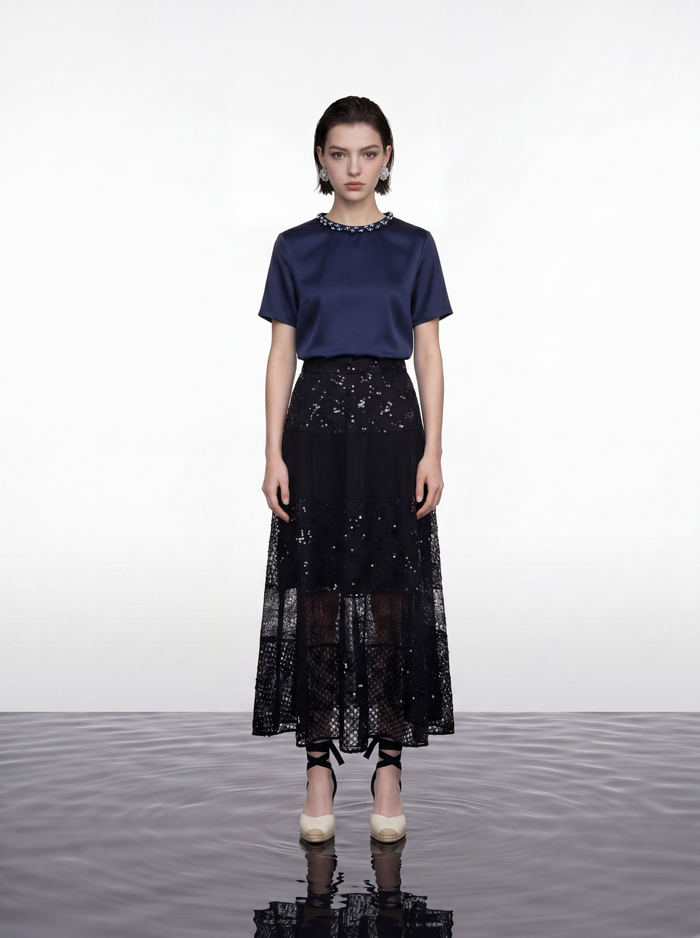 Silk Crepe Satin Embellished Blouse
