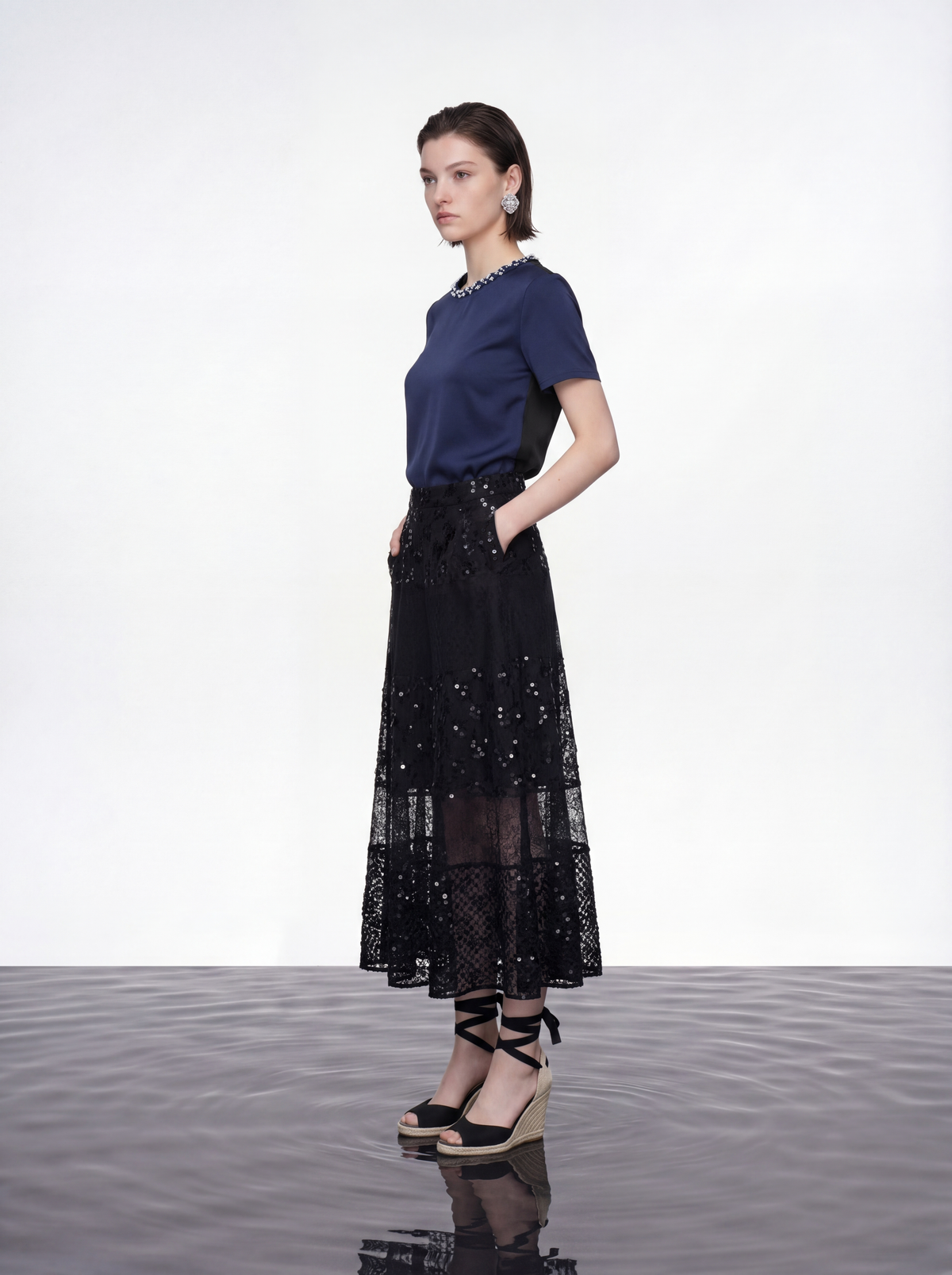 Silk Crepe Satin Embellished Blouse