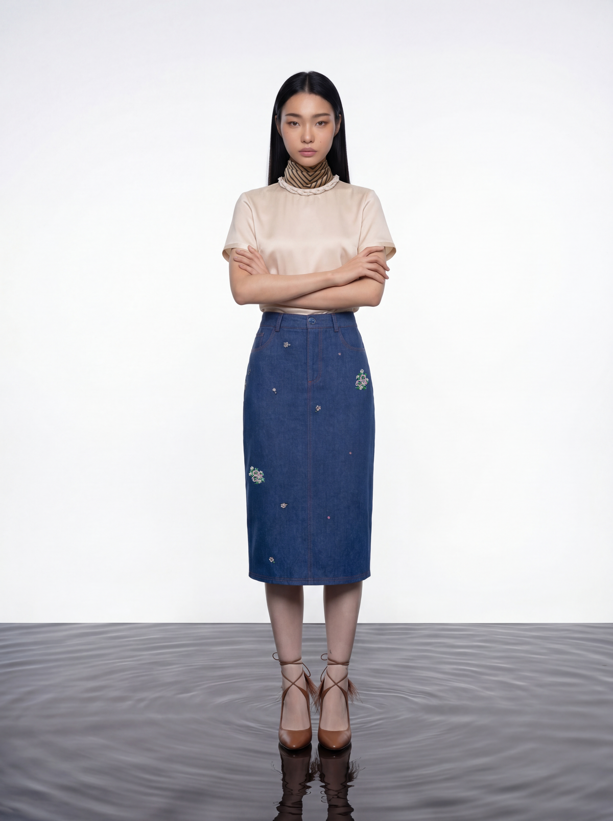 Silk Crepe Satin Embellished Blouse