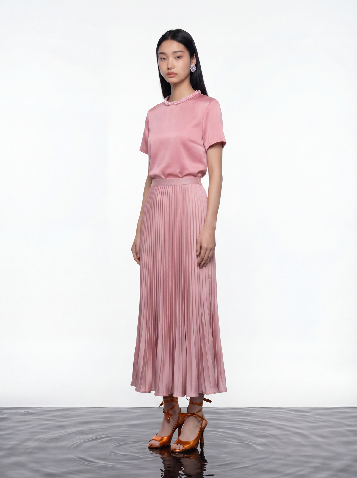 Silk Crepe Satin Embellished Blouse