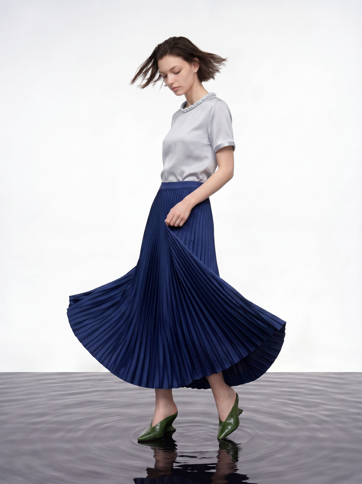 Silk Crepe Satin Embellished Blouse