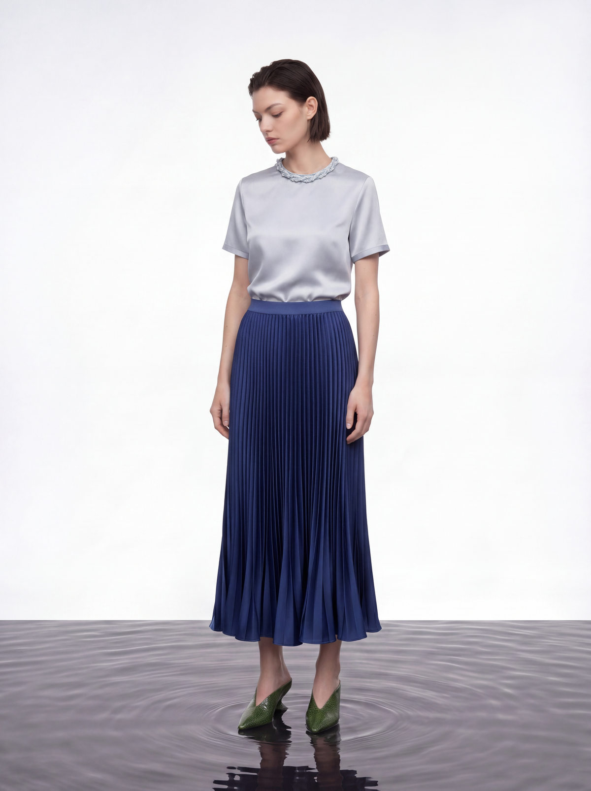 Silk Crepe Satin Embellished Blouse