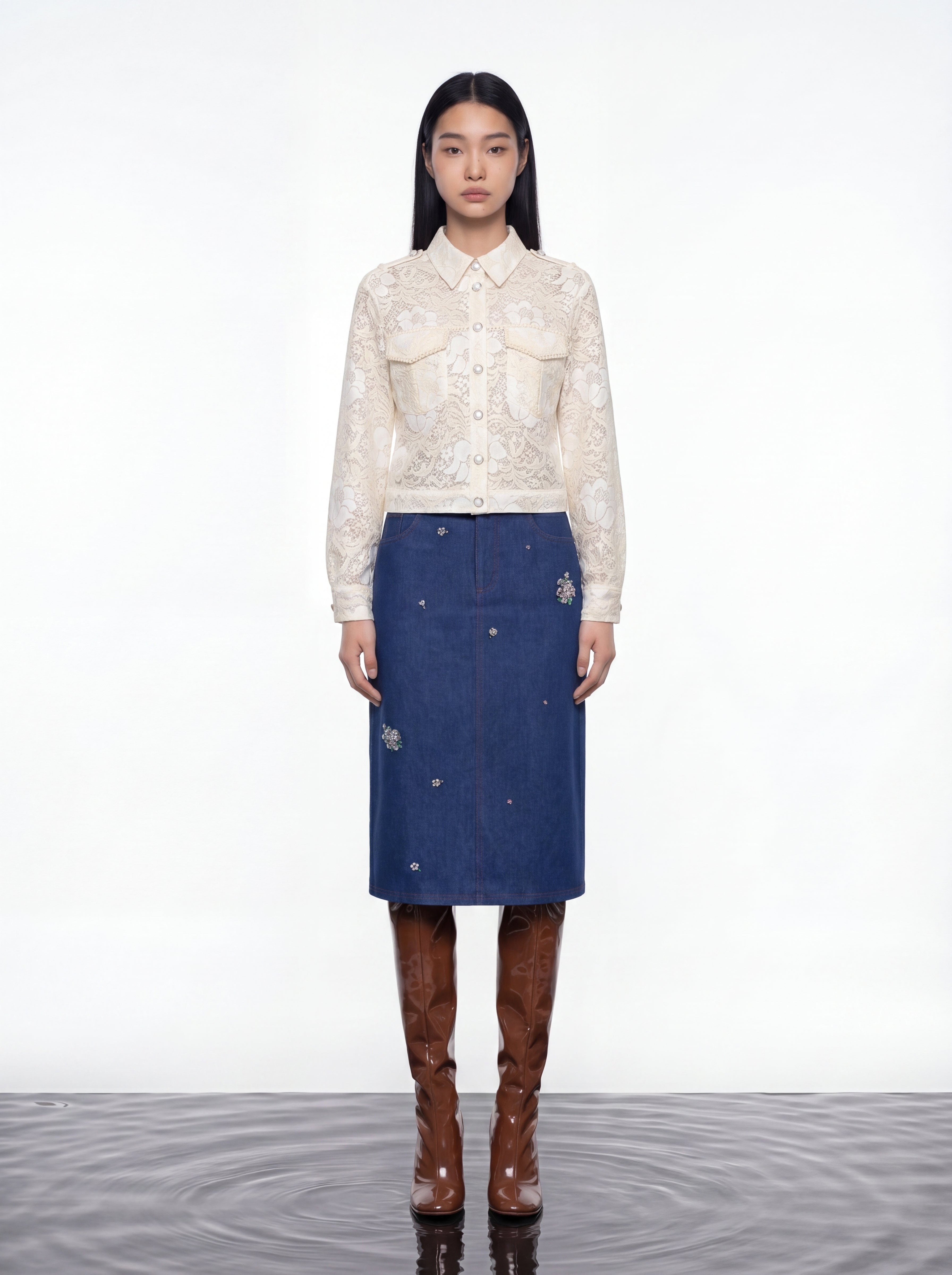 Indigo Bloom Denim Skirt