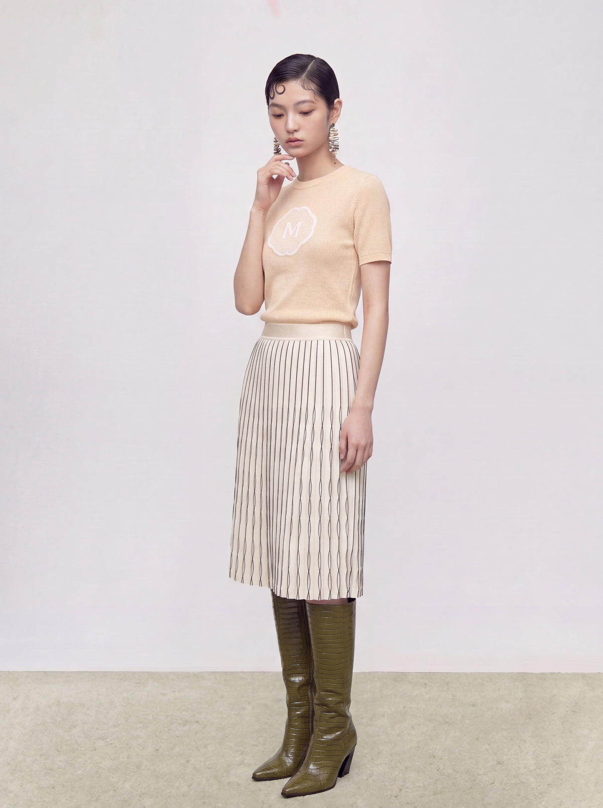 Champagne Signature Logo Ribbed Top