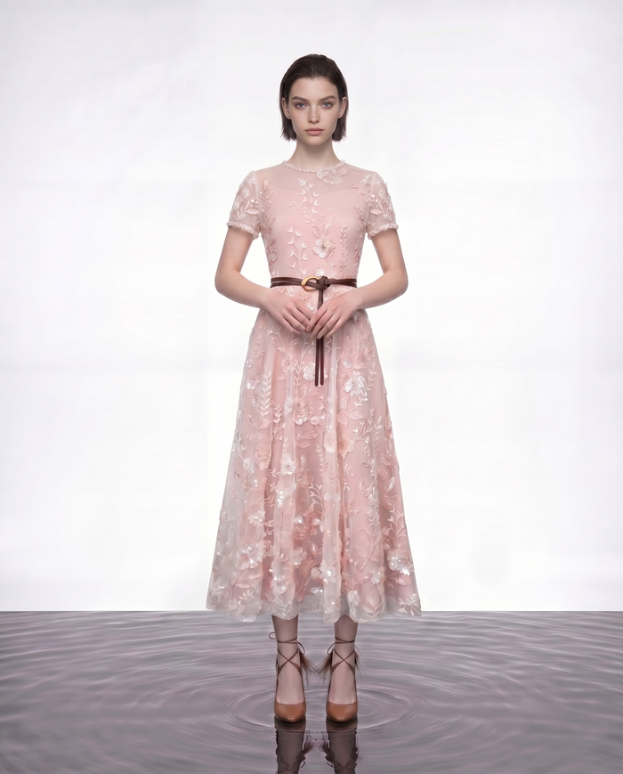 Rosé Enchanté Embroidered Dress