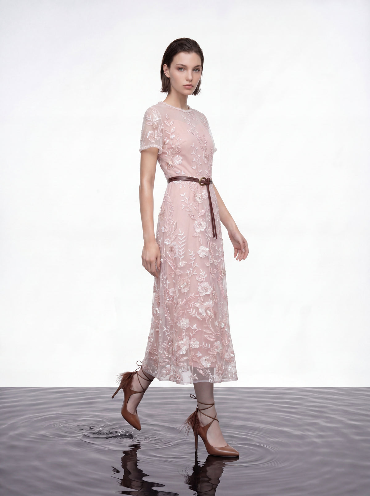 Rosé Enchanté Embroidered Dress