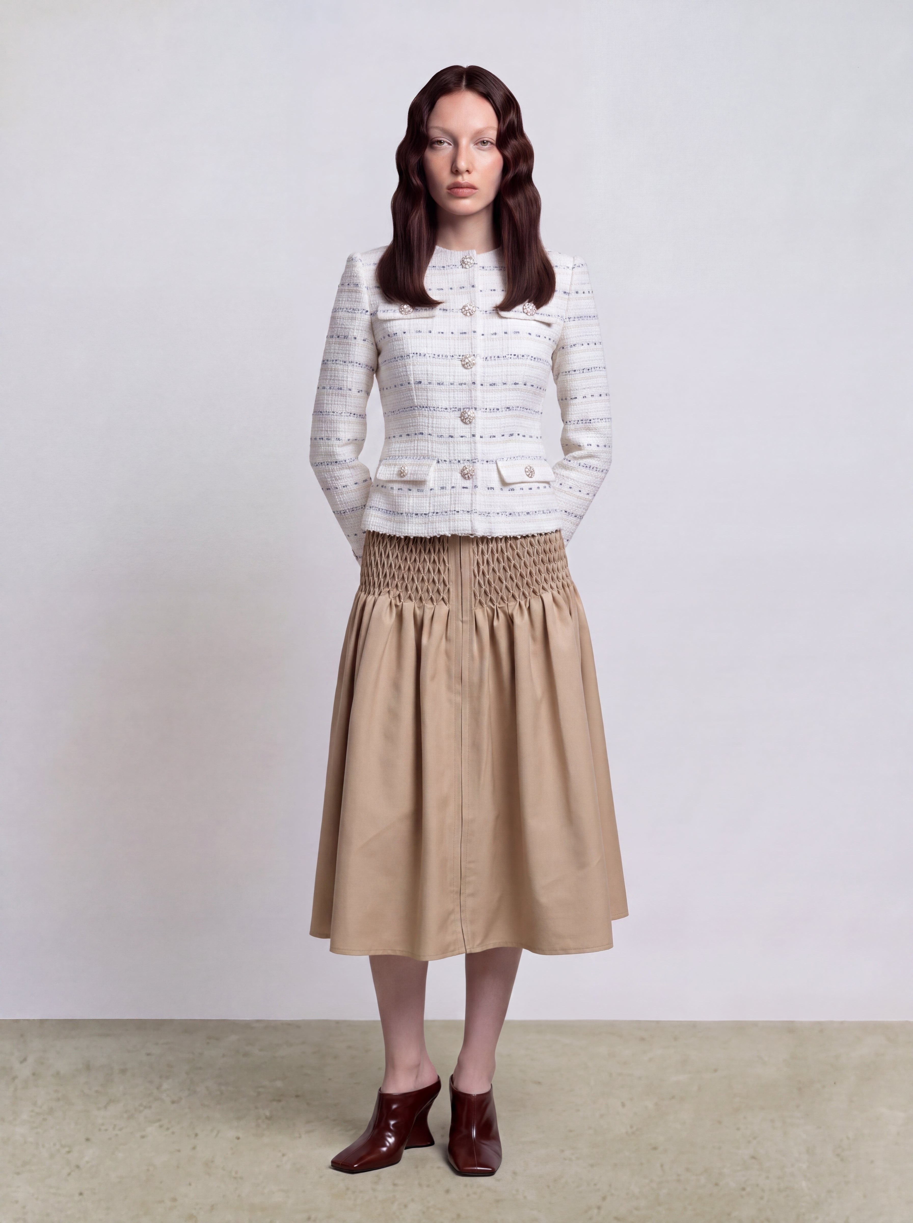 Blanc Tweed Rayure Métal Jacket