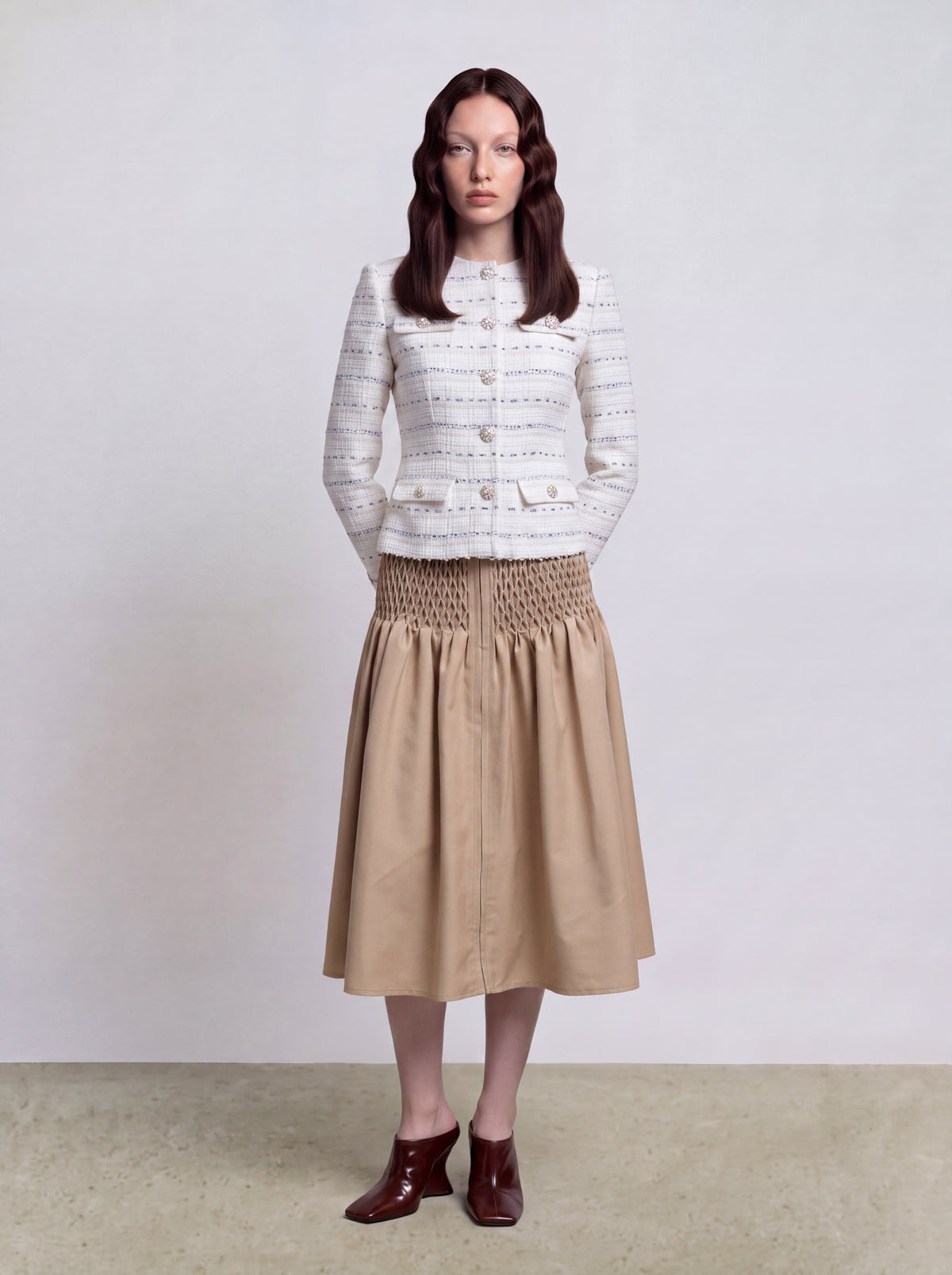 Blanc Tweed Rayure Métal Jacket