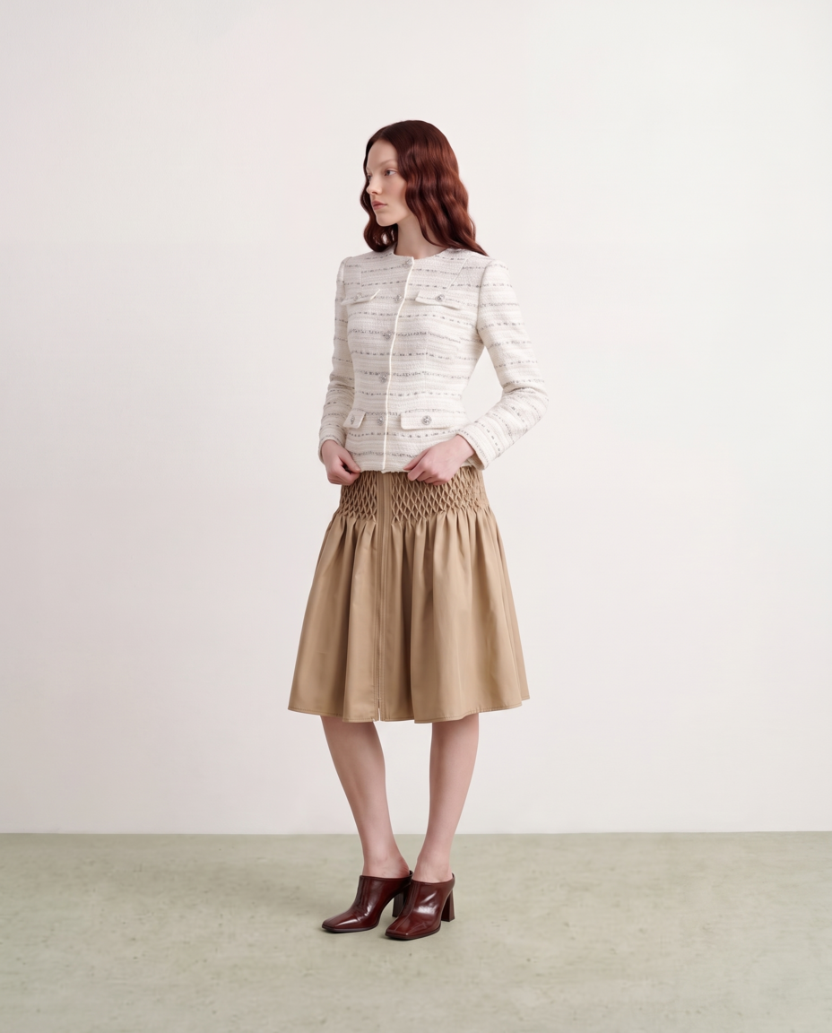 Blanc Tweed Rayure Métal Jacket