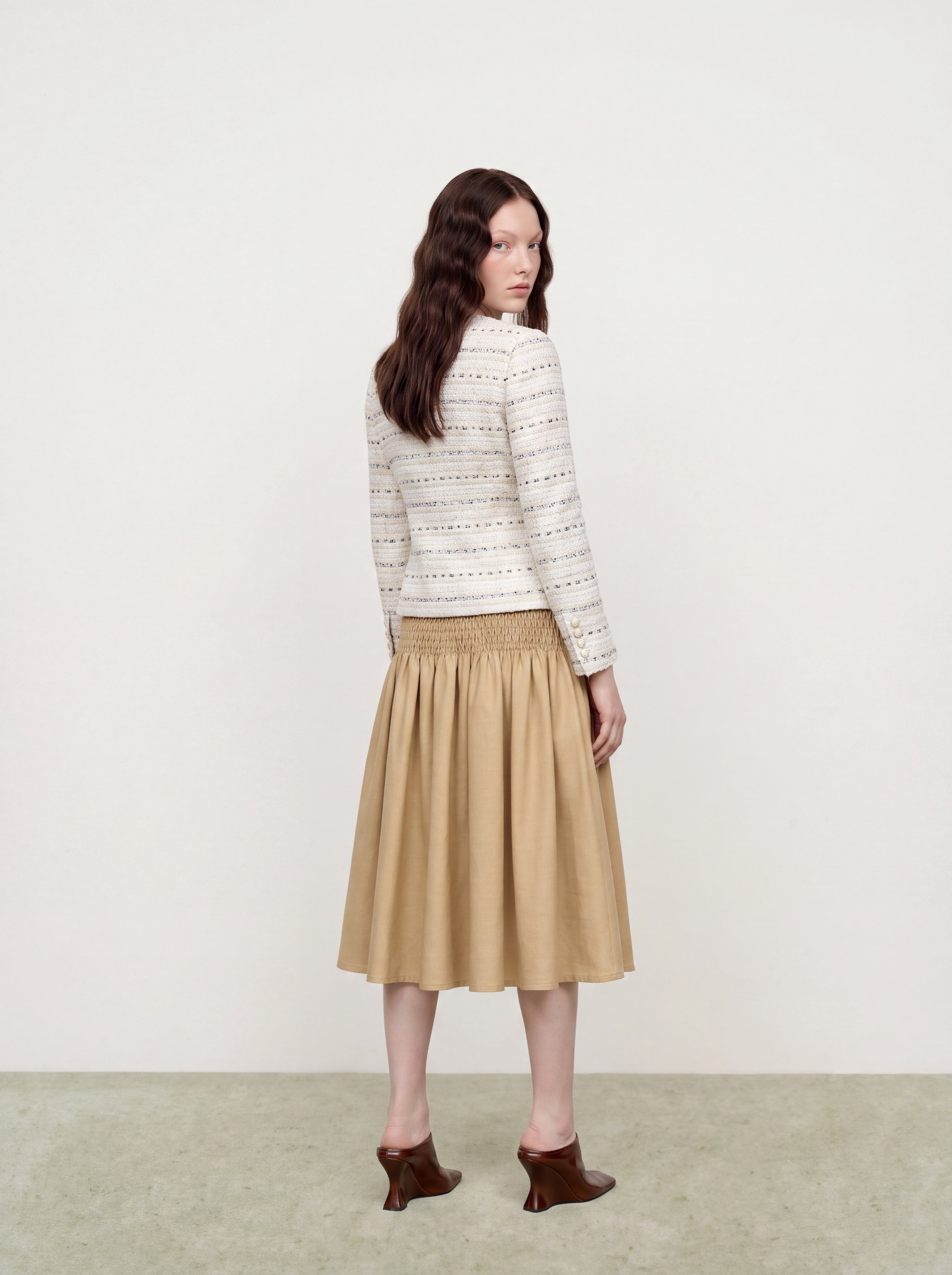 Blanc Tweed Rayure Métal Jacket