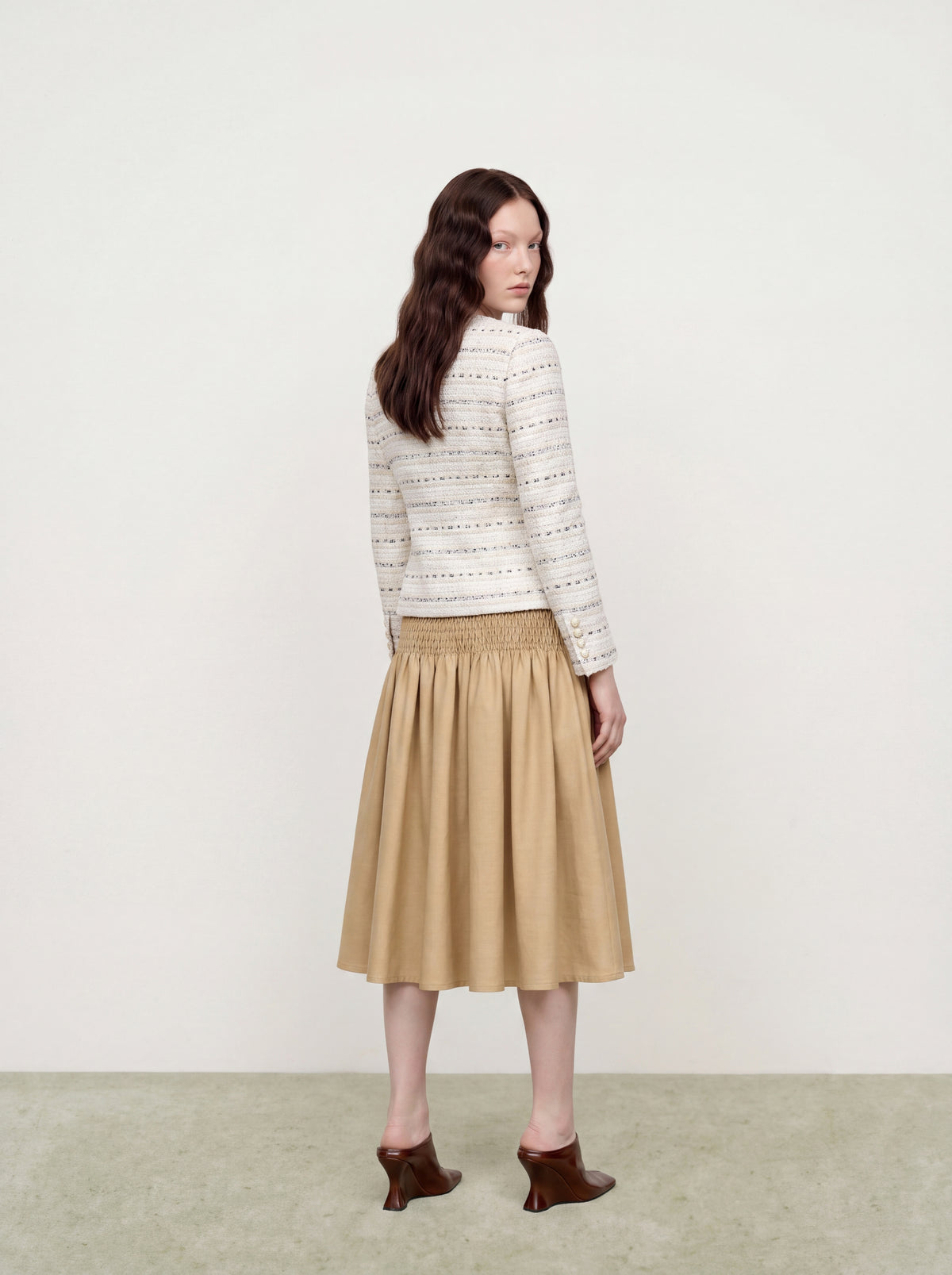 Blanc Tweed Rayure Métal Jacket