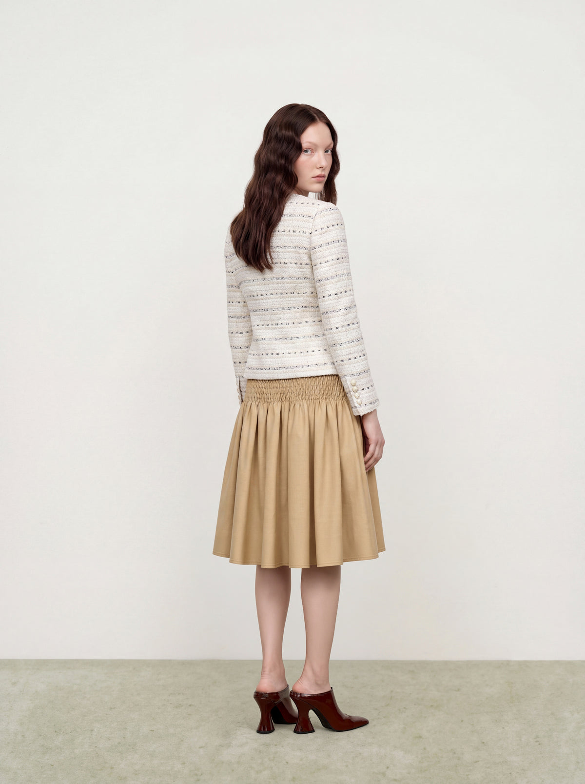 Blanc Tweed Rayure Métal Jacket