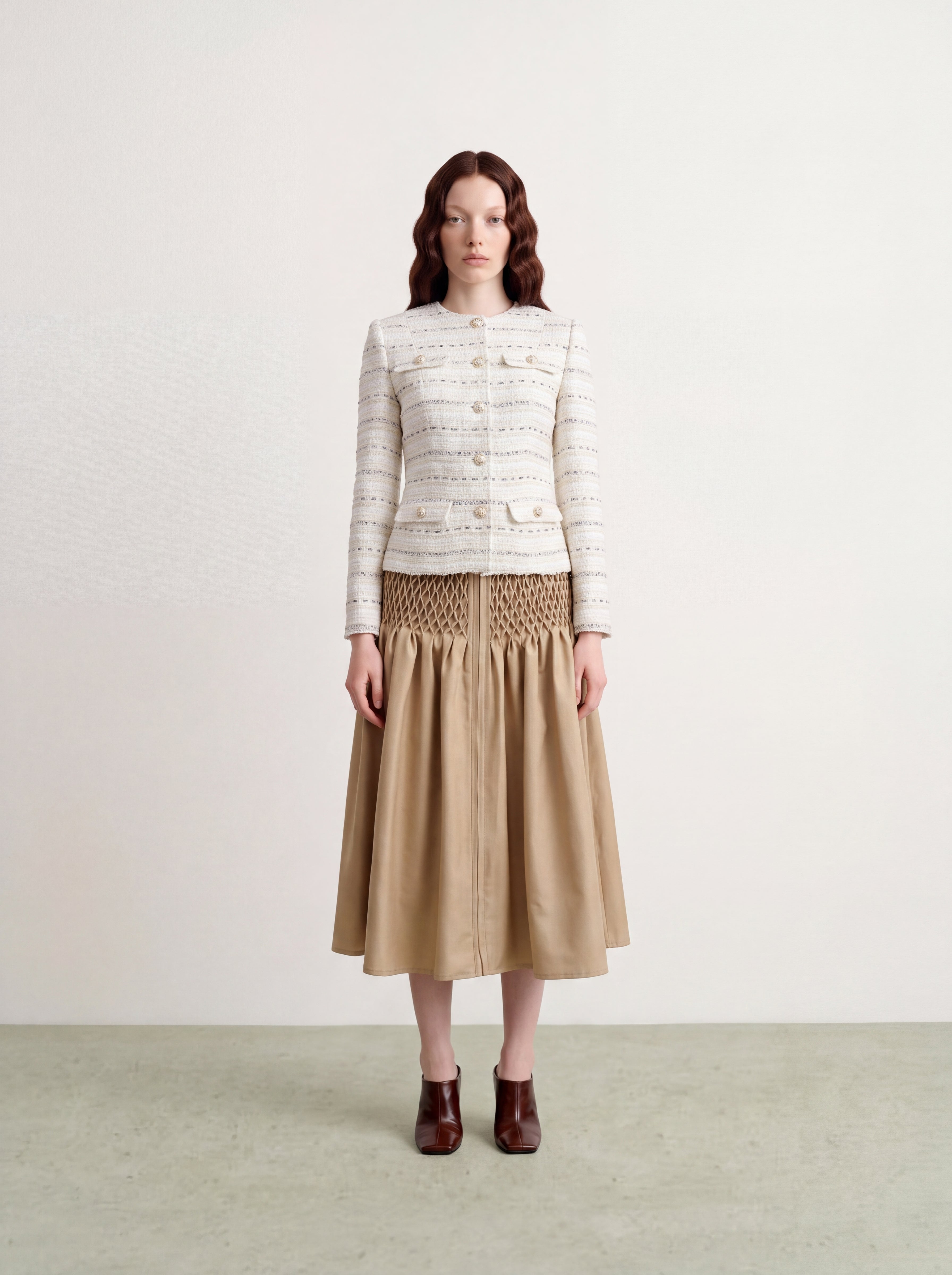 Blanc Tweed Rayure Métal Jacket