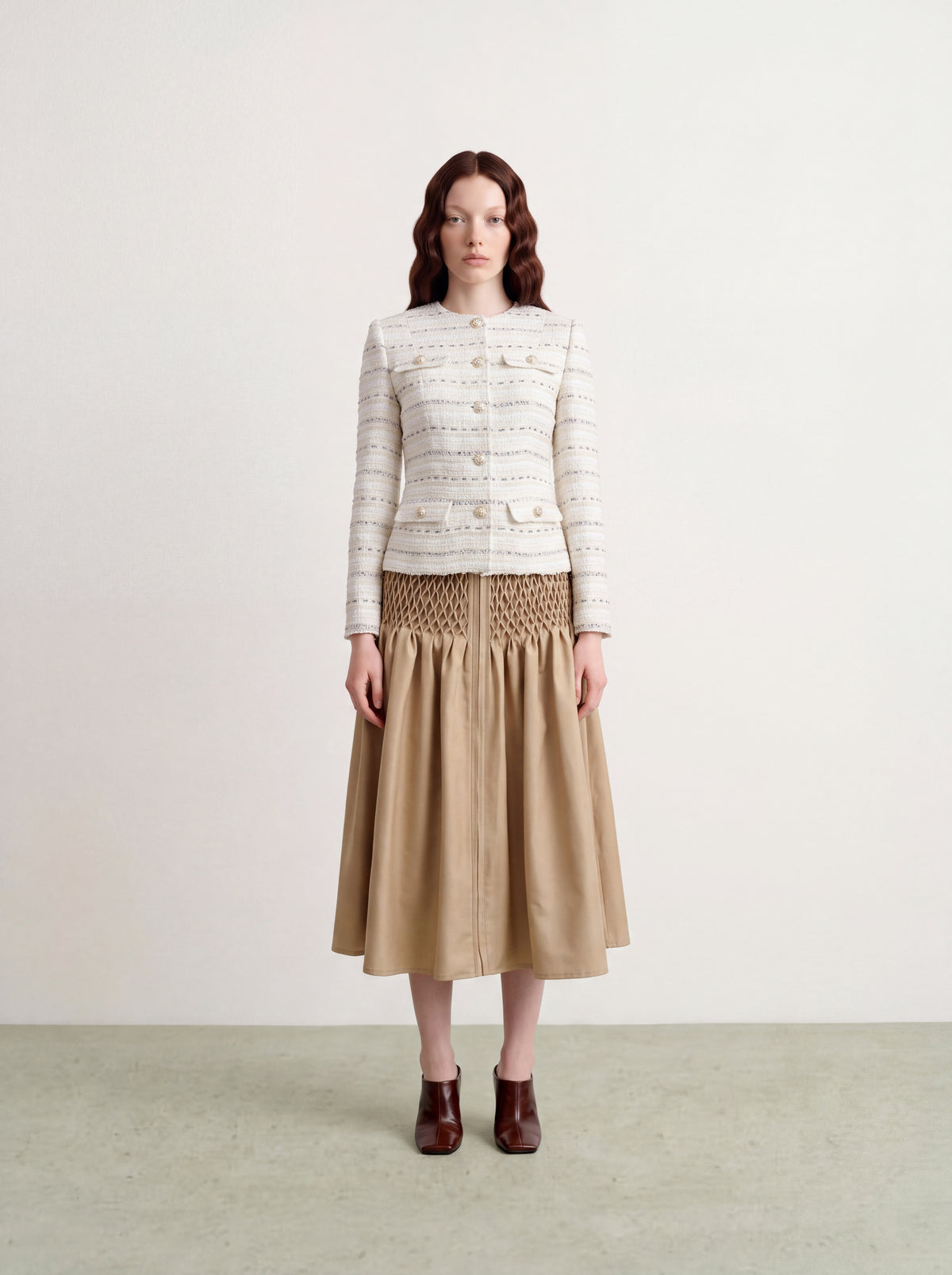 Blanc Tweed Rayure Métal Jacket