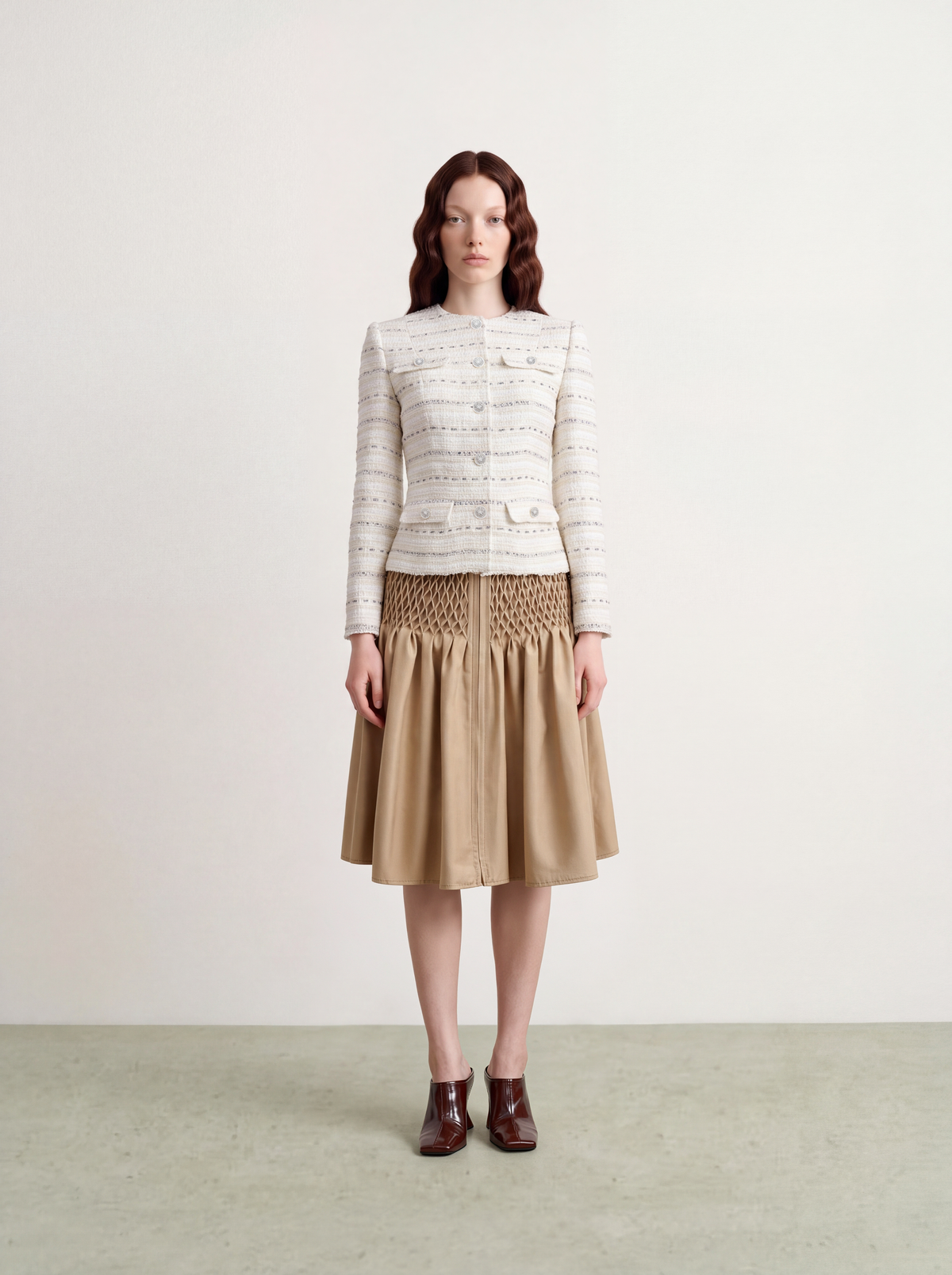 Blanc Tweed Rayure Métal Jacket