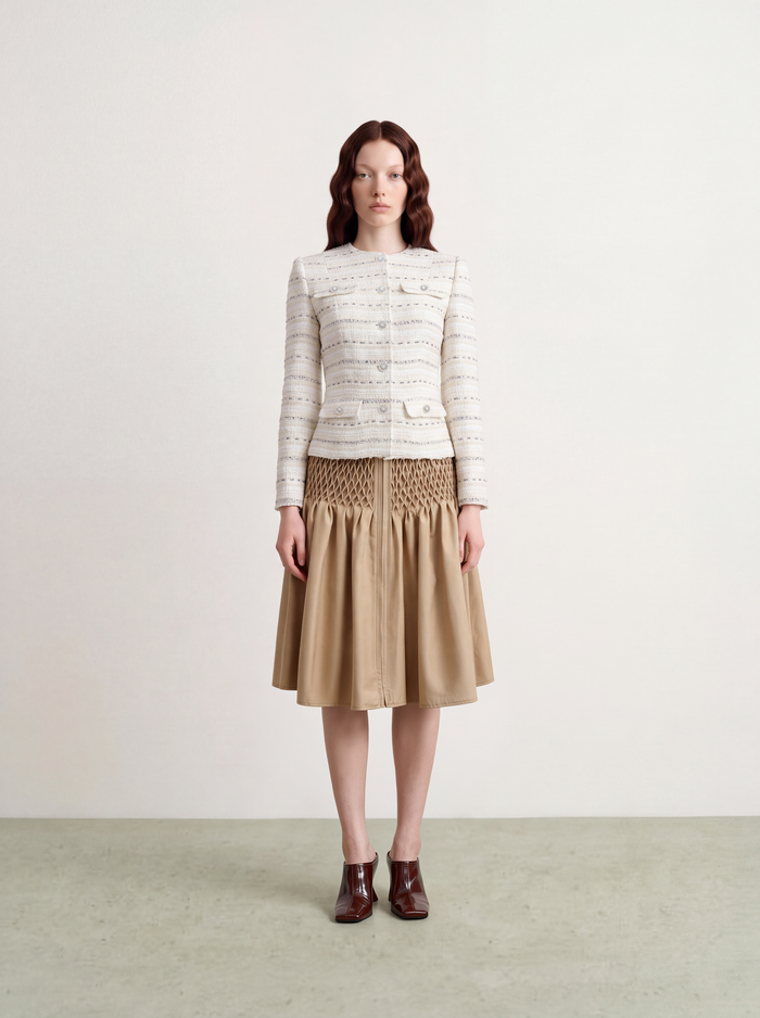 Blanc Tweed Rayure Métal Jacket