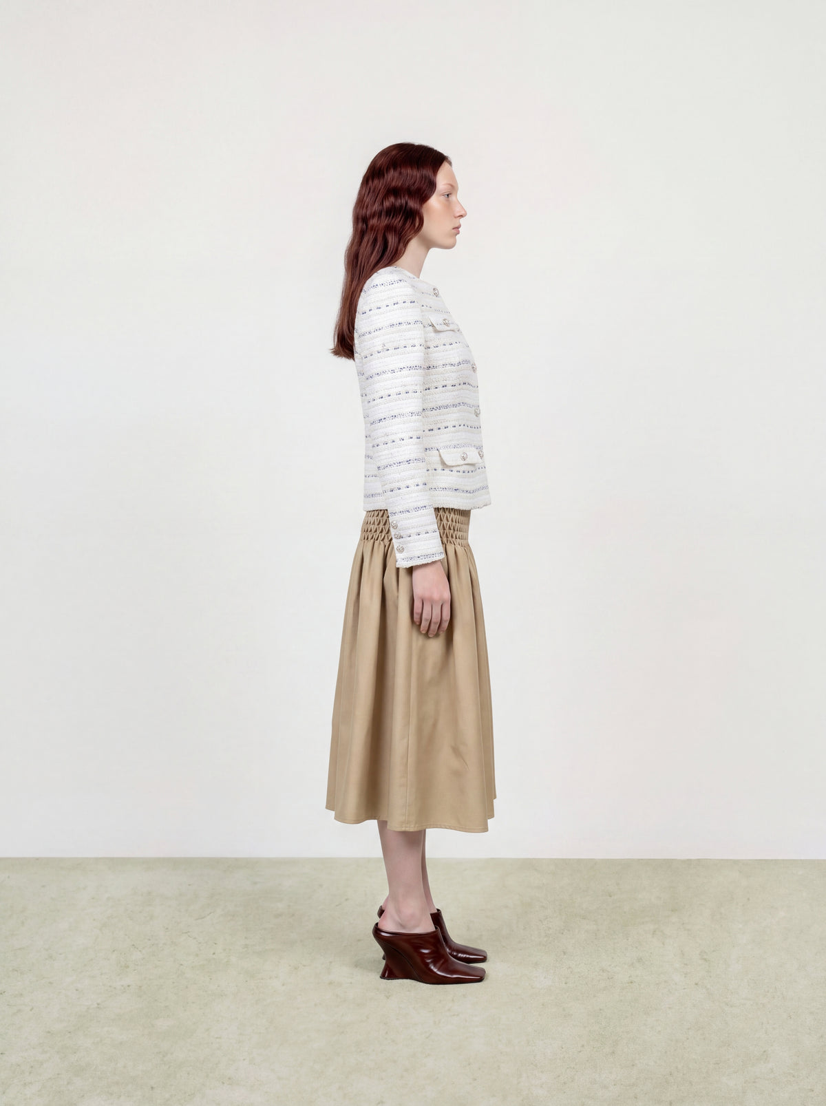 Blanc Tweed Rayure Métal Jacket