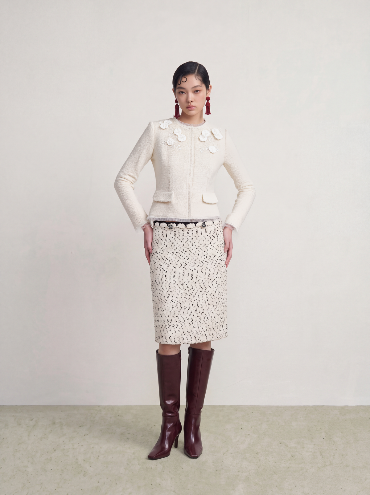 Crème Tweed Fleur Frangé Jacket