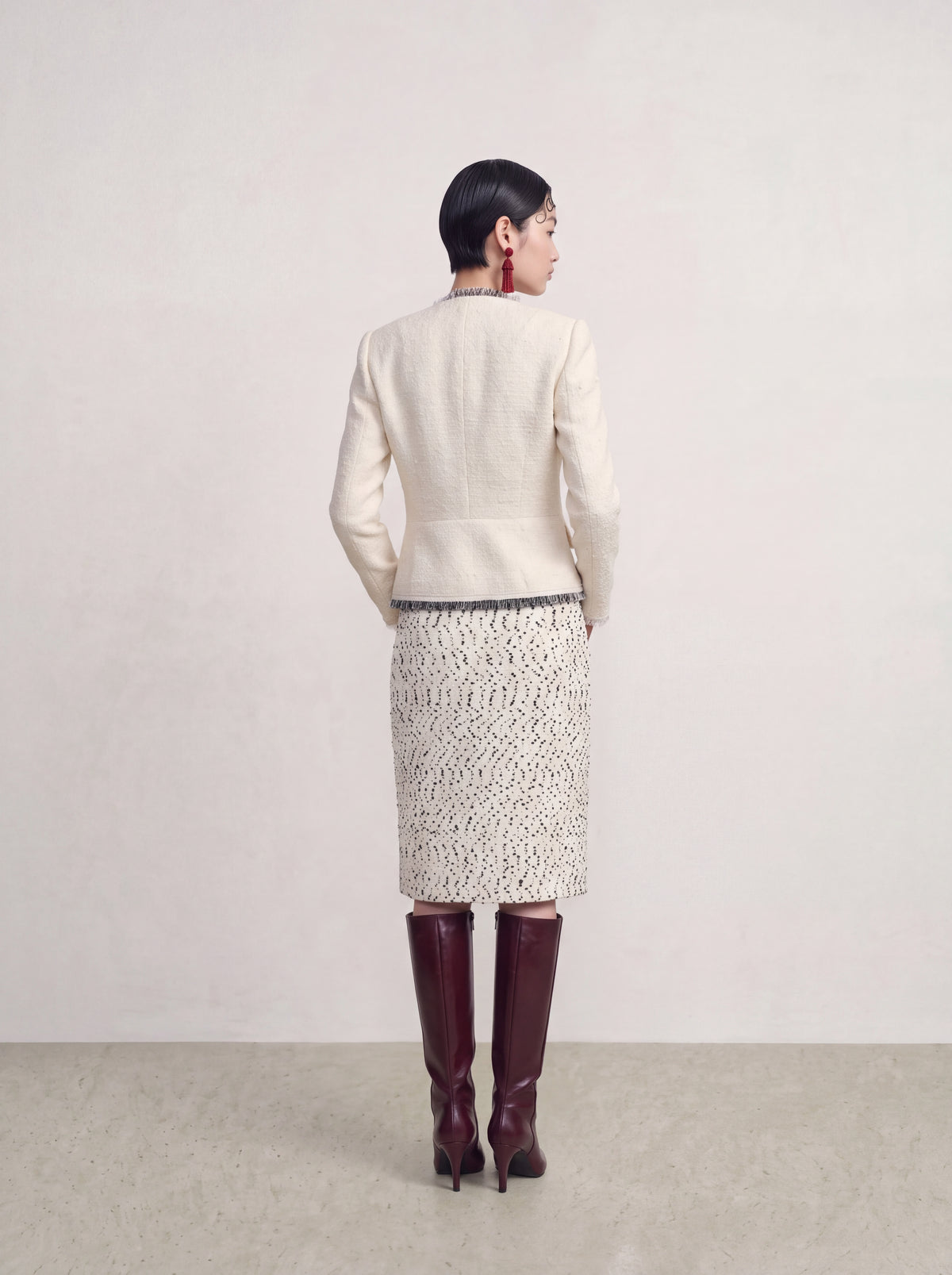 Blanc Tweed Polka Plissé Skirt