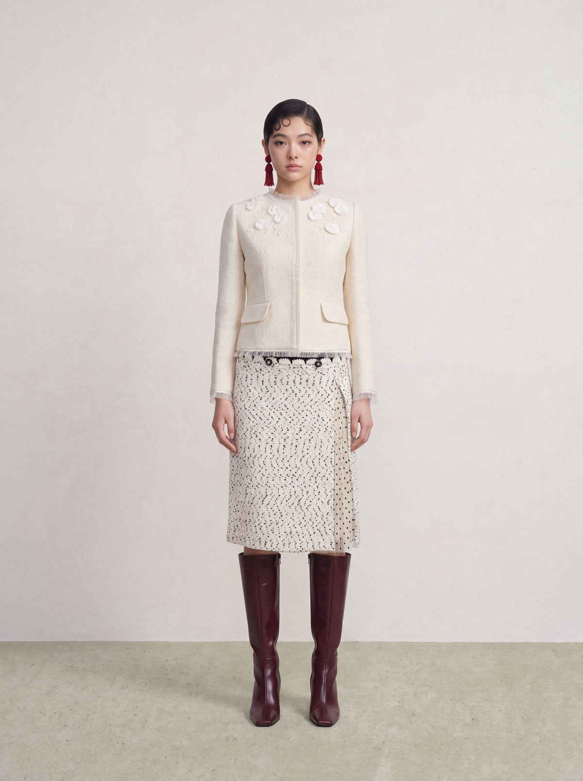 Crème Tweed Fleur Frangé Jacket