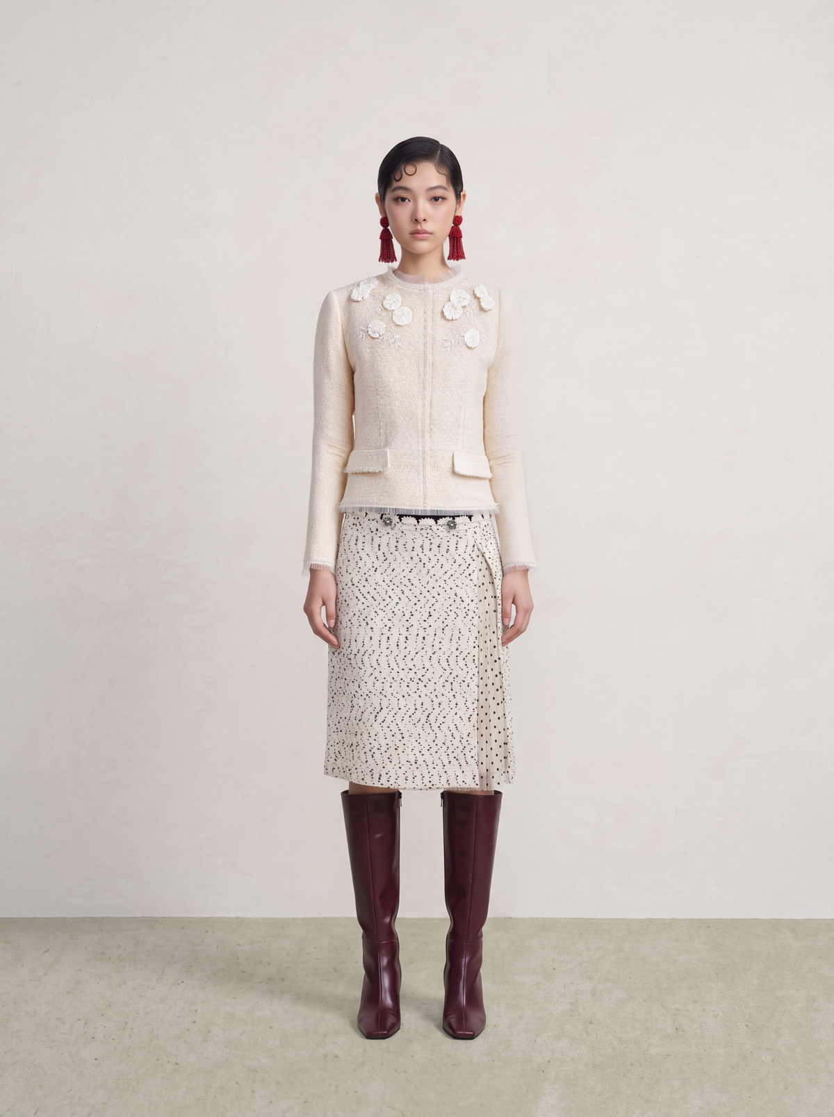 Crème Tweed Fleur Frangé Jacket