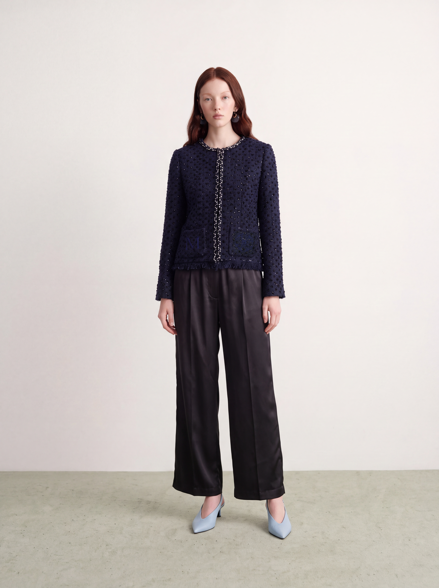 Noir Satiné Wide-Leg Trousers