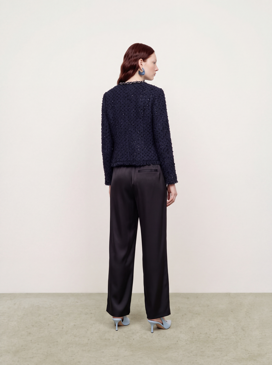 Noir Satiné Wide-Leg Trousers