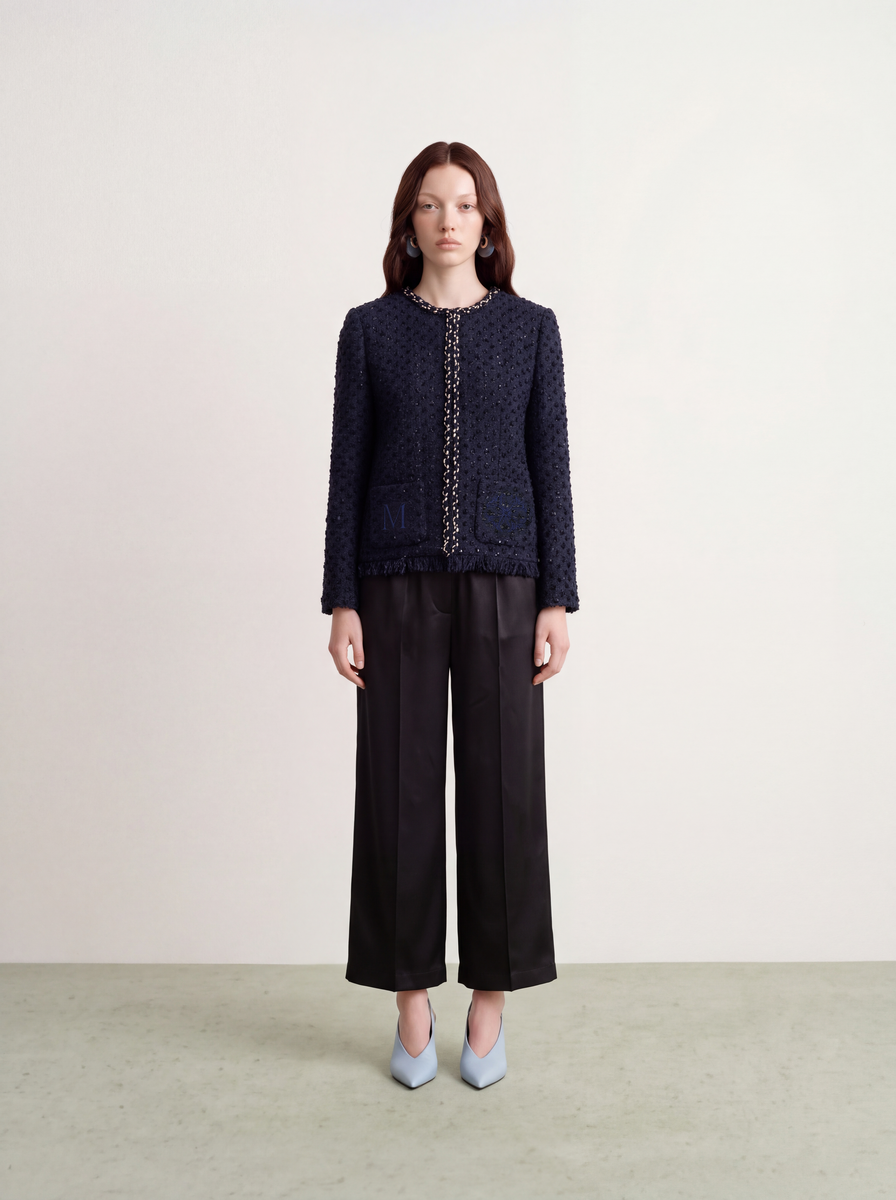 Noir Satiné Wide-Leg Trousers