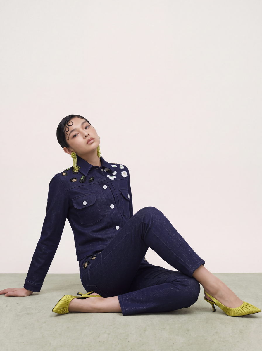 Bleu Denim Brodé Cristal Jacket