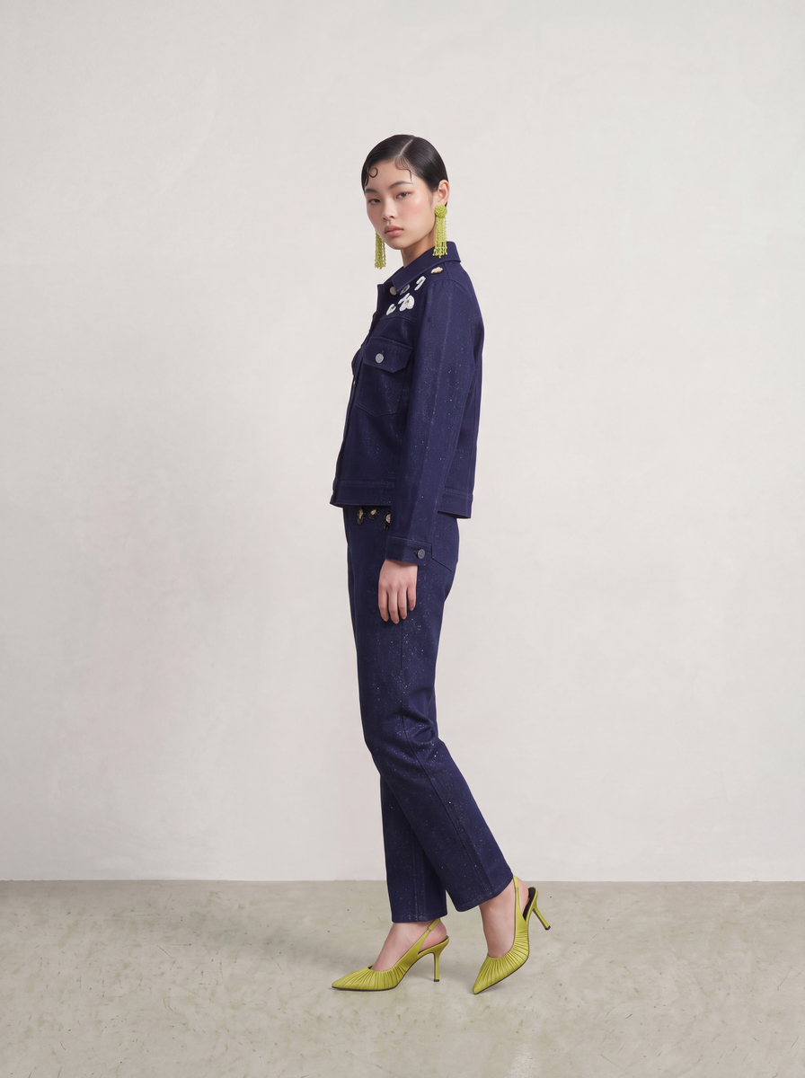 Bleu Denim Brodé Cristal Jacket