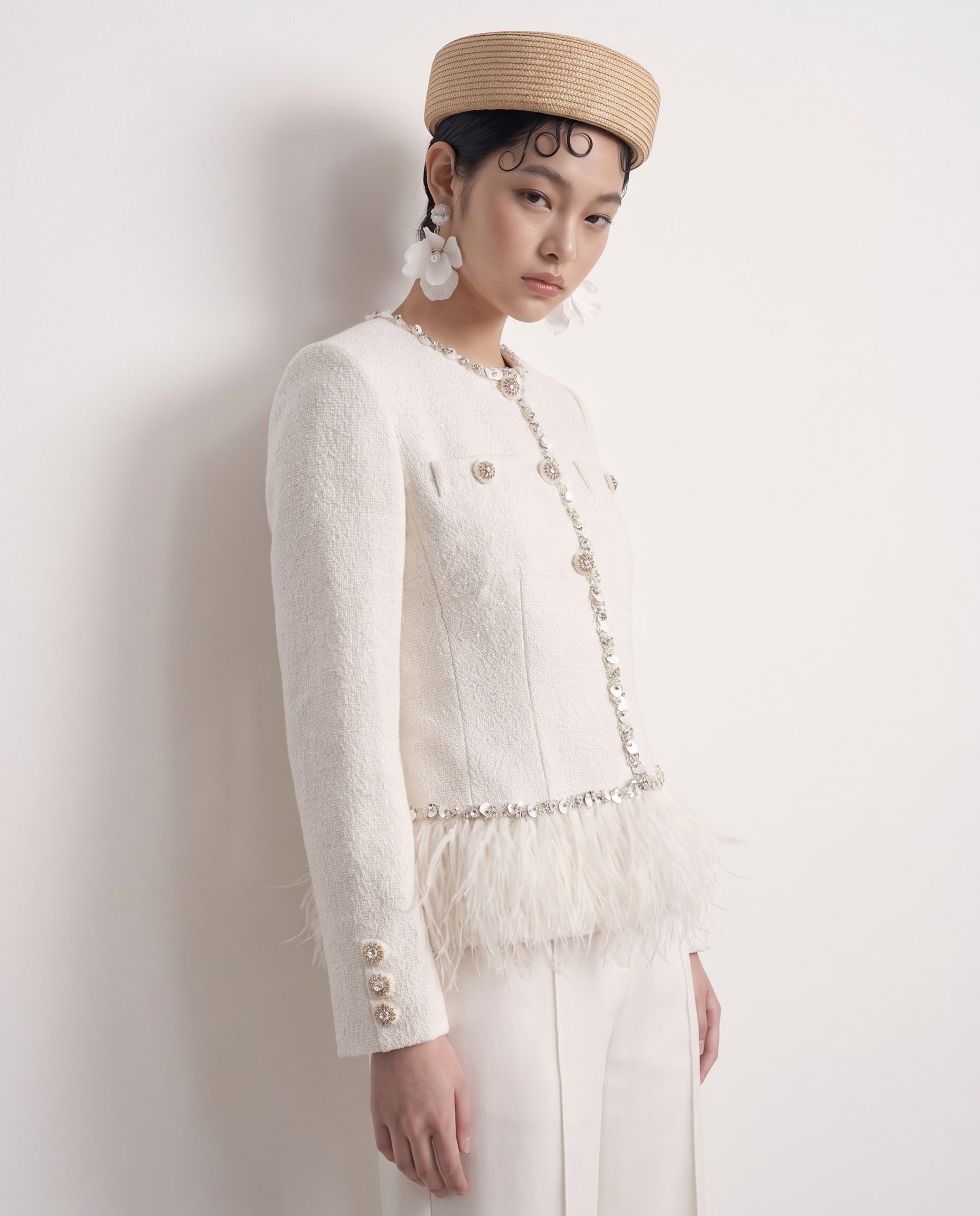Crème Tweed Bijou Plume Jacket