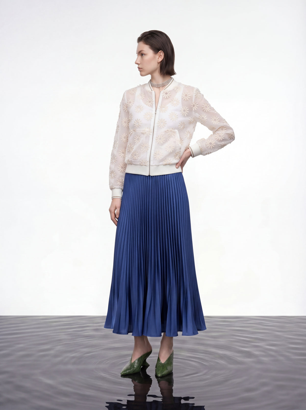Ivory Daisy Sheer Bomber Jacket