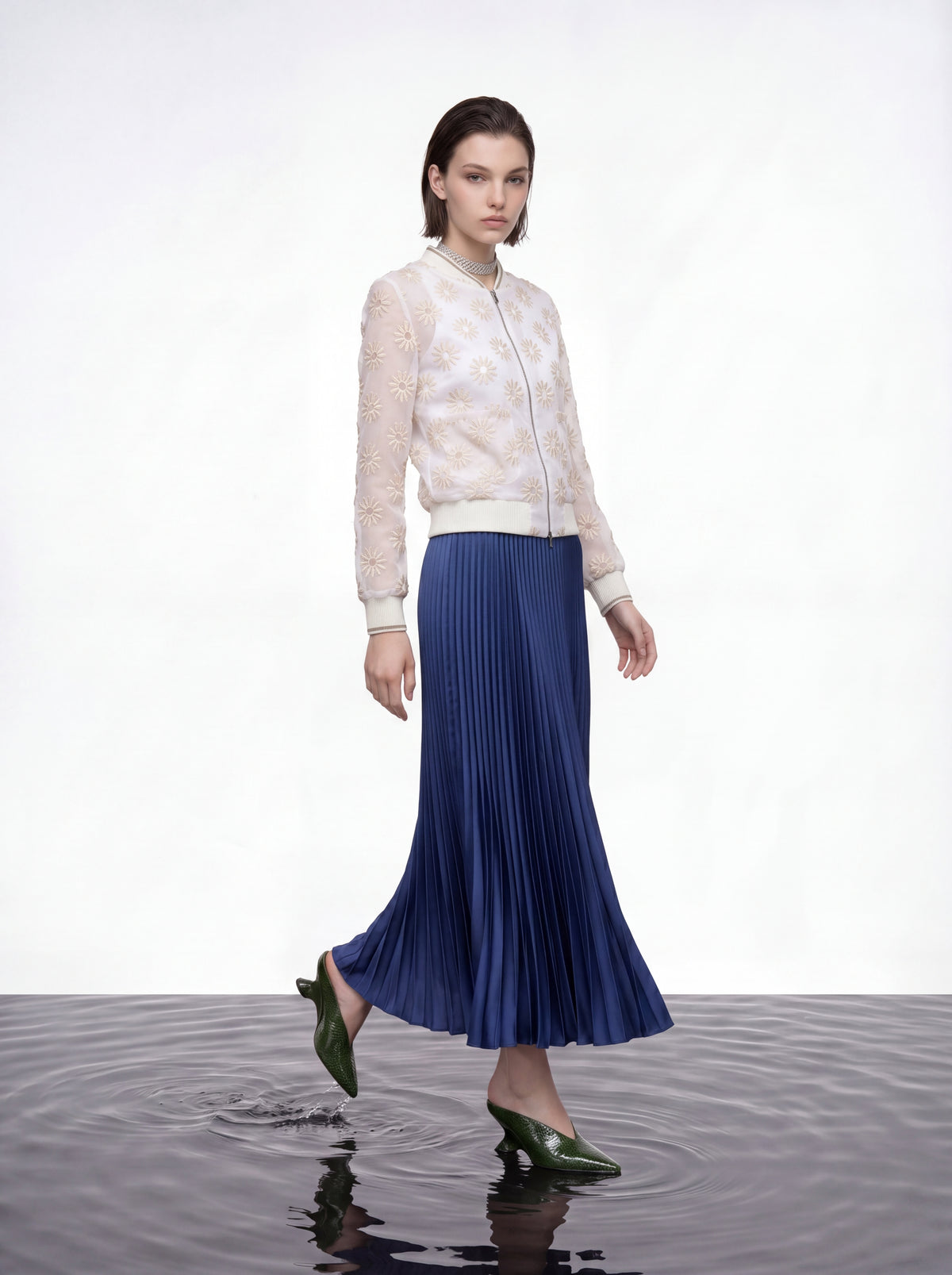 Ivory Daisy Sheer Bomber Jacket